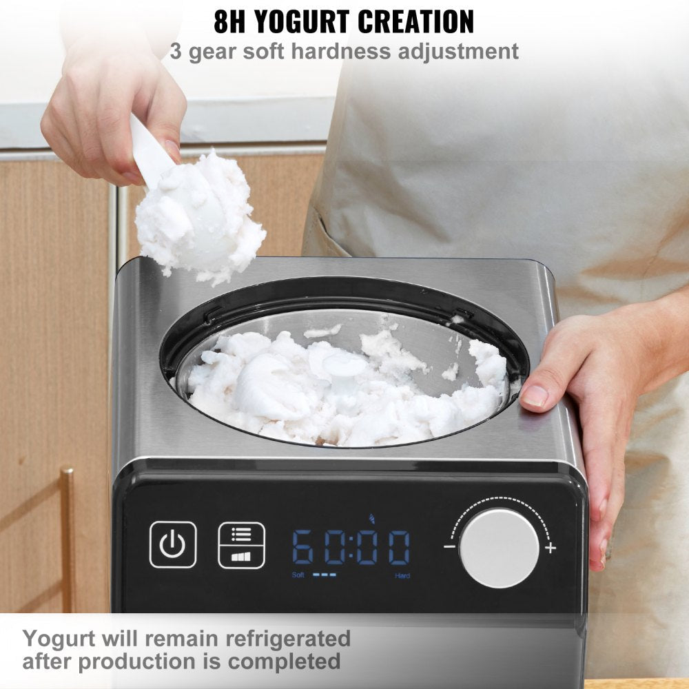 VEVOR Upright Automatic Ice Cream Maker with Built-in Compressor, 2 Quart No Pre-freezing Fruit Yogurt Machine, Stainless Steel Electric Sorbet Maker, 4 Modes Gelato Maker with Digital Display & Timer 