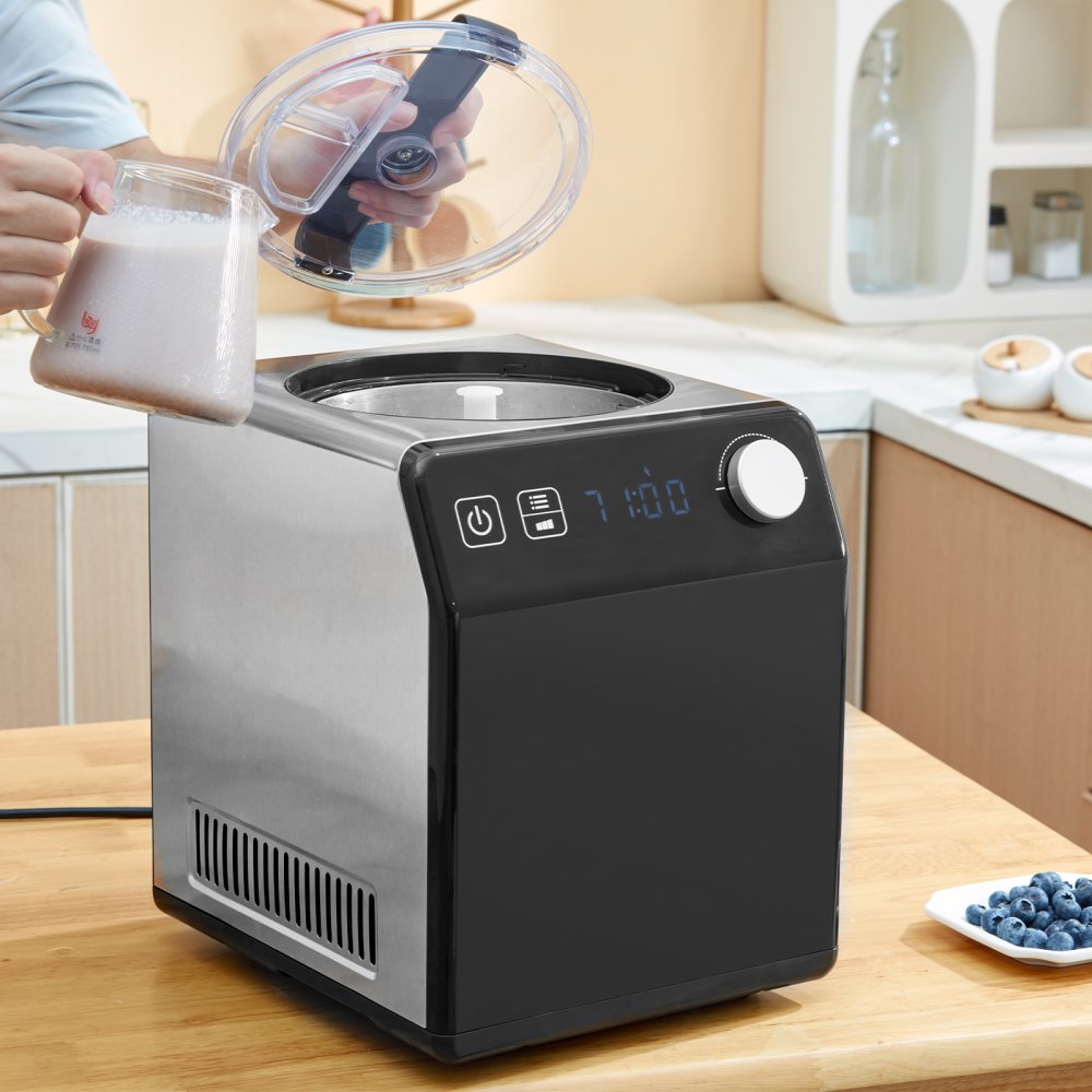 VEVOR Upright Automatic Ice Cream Maker with Built-in Compressor, 2 Quart No Pre-freezing Fruit Yogurt Machine, Stainless Steel Electric Sorbet Maker, 4 Modes Gelato Maker with Digital Display & Timer 