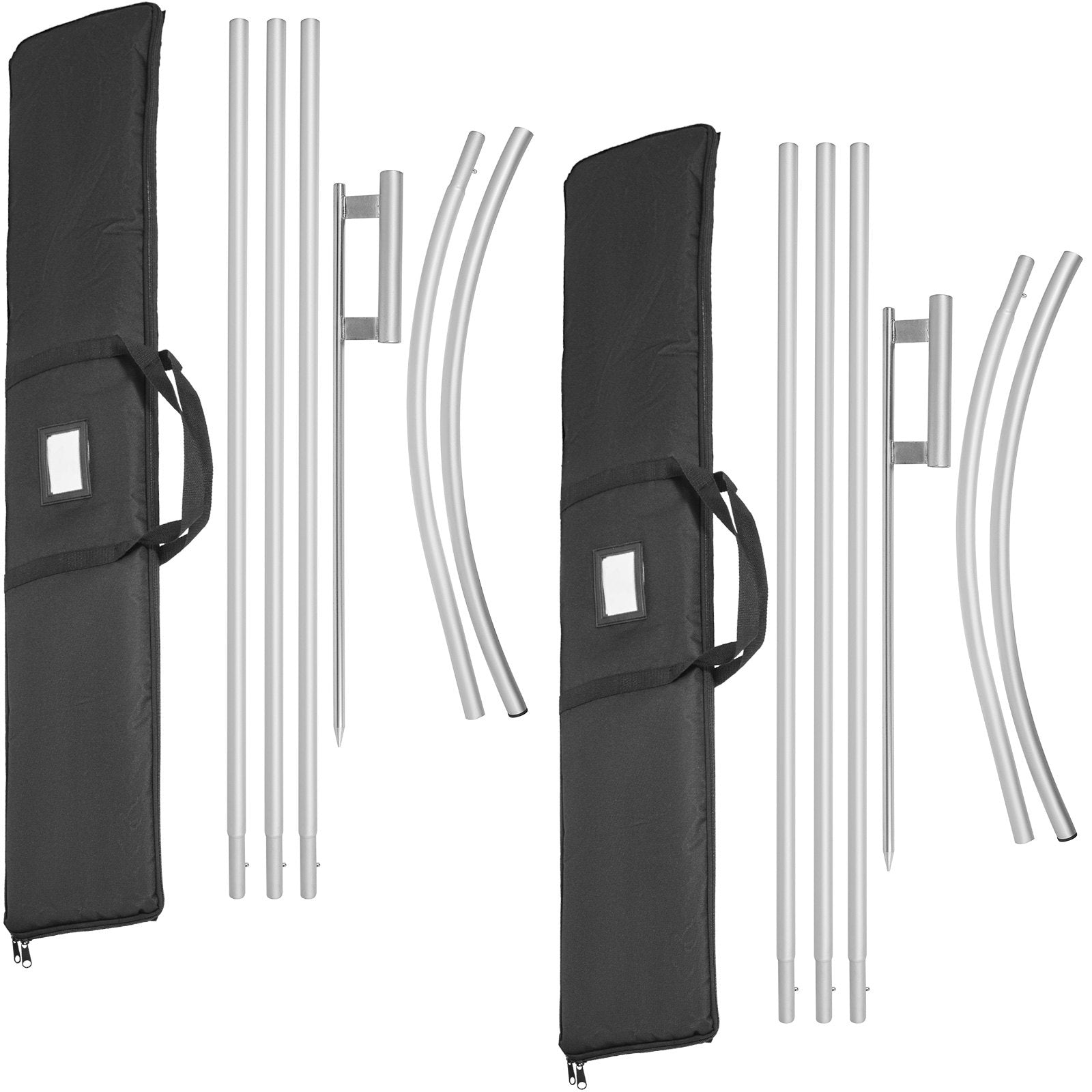 VEVOR Advertising Flag Pole, 2 x Feather Flag Bundles with Ground Spike, 16 ft Windless Flag Pole Sets with Ground Mounting Stake, 6pcs Swooper Flag Pole Kit, Sign Flag for Businesses Storefronts 