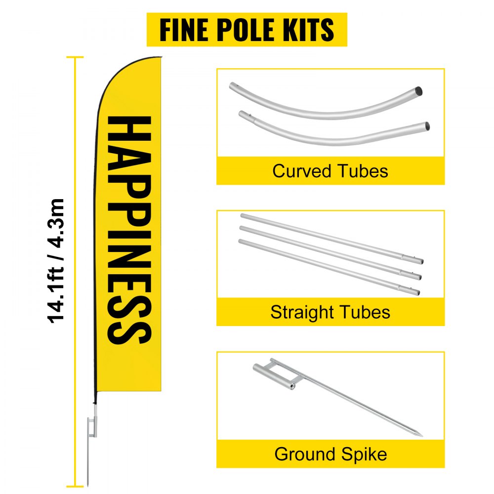 VEVOR Advertising Flag Pole, 3 x Feather Flag Bundles, 16ft Windless Flag Pole Sets with Ground Mounting Stake, 6pcs Swooper Flag Pole Kit, Feather Flag Pole for Businesses Storefronts 