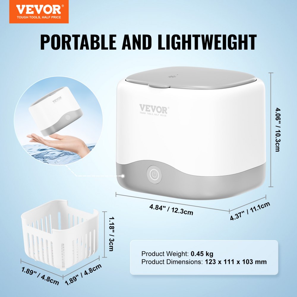 VEVOR Ultrasonic Cleaner for Dentures 200ML Retainer Cleaner Machine with UV 