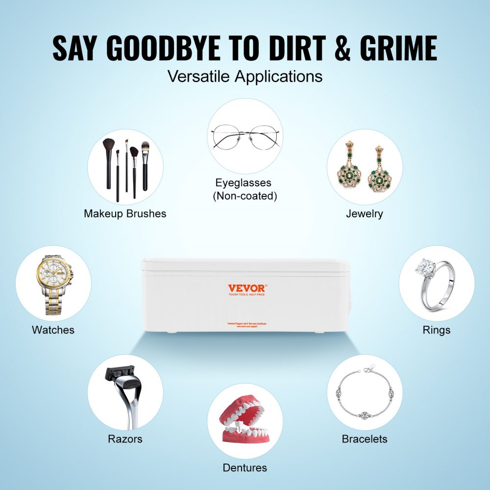 VEVOR Jewelry Cleaner Ultrasonic Machine, Ultrasonic Cleaner Machine 16oz (470ml) with 4 Timer Modes, Portable ultrasonic jewelry cleaner with Cleaning Basket for Eyeglasses, Watches, Dentures, Rings 