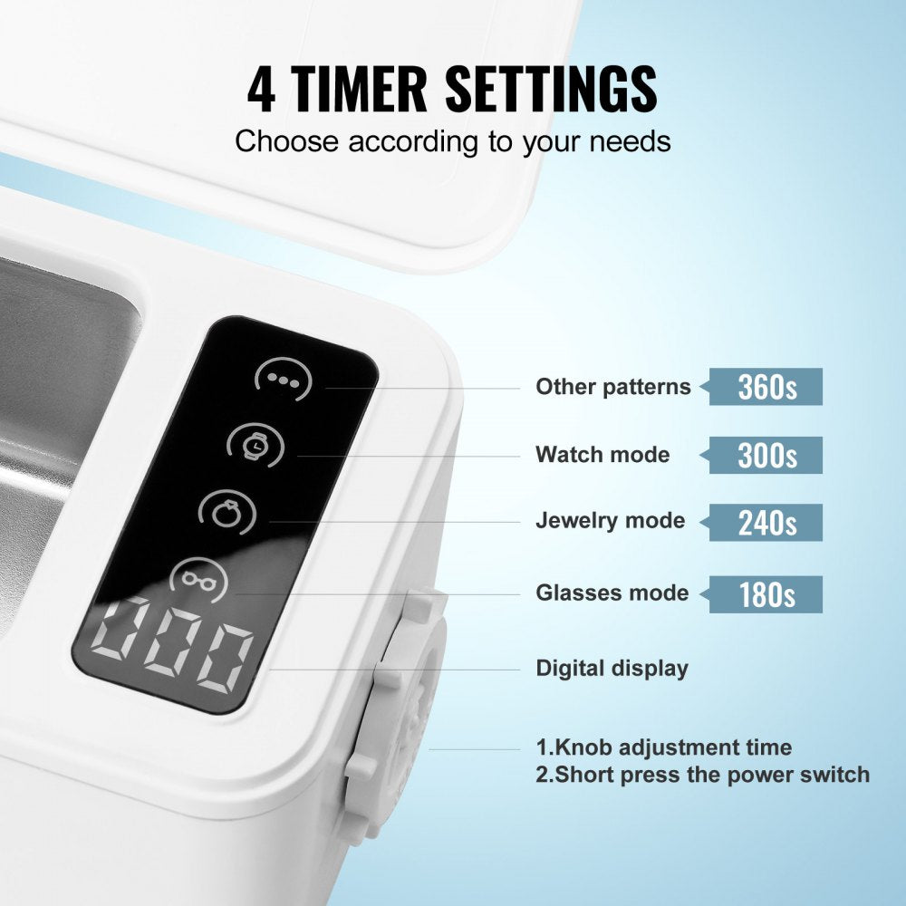 VEVOR Jewelry Cleaner Ultrasonic Machine, Ultrasonic Cleaner Machine 16oz (470ml) with 4 Timer Modes, Portable ultrasonic jewelry cleaner with Cleaning Basket for Eyeglasses, Watches, Dentures, Rings 