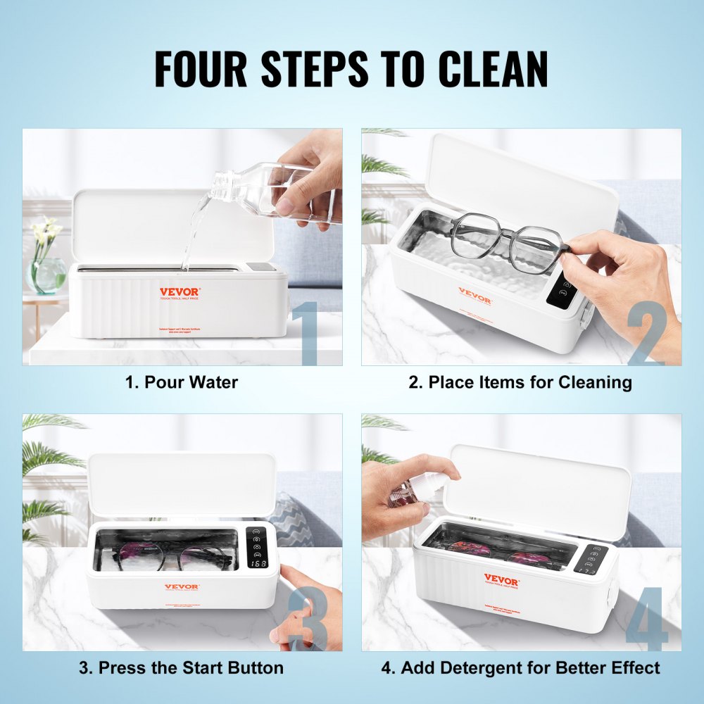 VEVOR Jewelry Cleaner Ultrasonic Machine, Ultrasonic Cleaner Machine 16oz (470ml) with 4 Timer Modes, Portable ultrasonic jewelry cleaner with Cleaning Basket for Eyeglasses, Watches, Dentures, Rings 