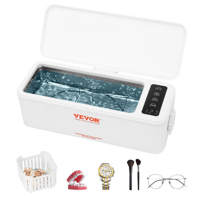 VEVOR Jewelry Cleaner Ultrasonic Machine, Ultrasonic Cleaner Machine 16oz (470ml) with 4 Timer Modes, Portable ultrasonic jewelry cleaner with Cleaning Basket for Eyeglasses, Watches, Dentures, Rings 