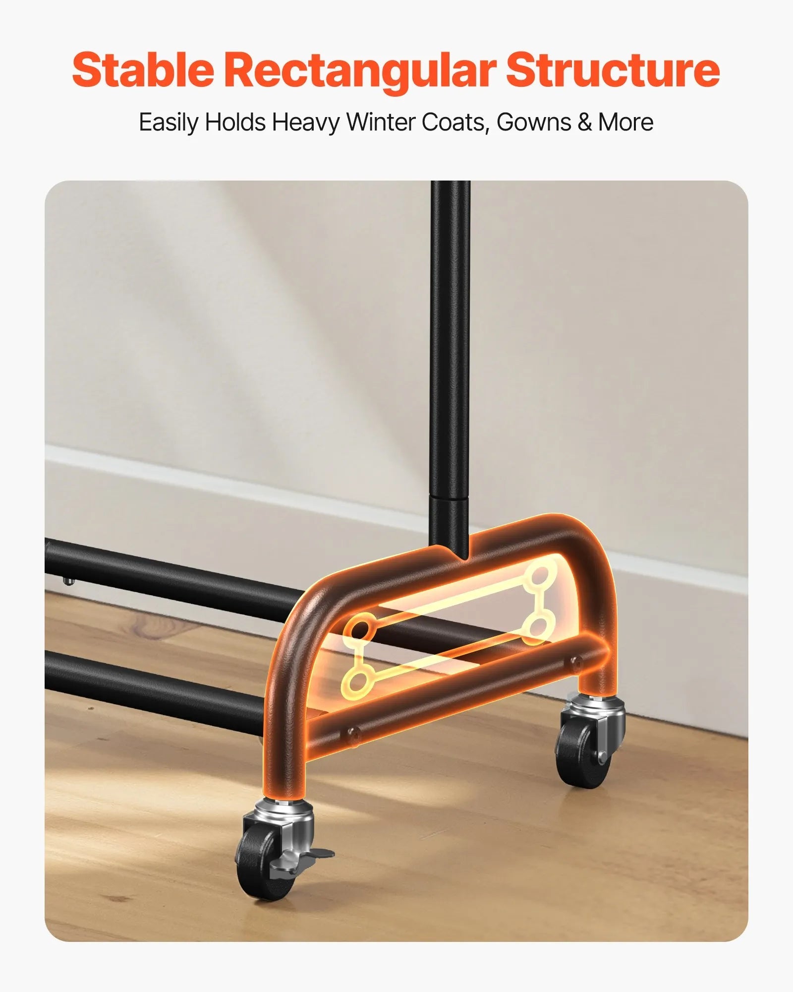 VEVOR Clothes Rack, Rolling Clothing Garment Rack with Adjustable Crossbar and Side Hooks, 150 lbs Load Capacity, Heavy Duty Carbon Steel Clothing Racks with Wheels for Bedroom, Laundry, Living Room 