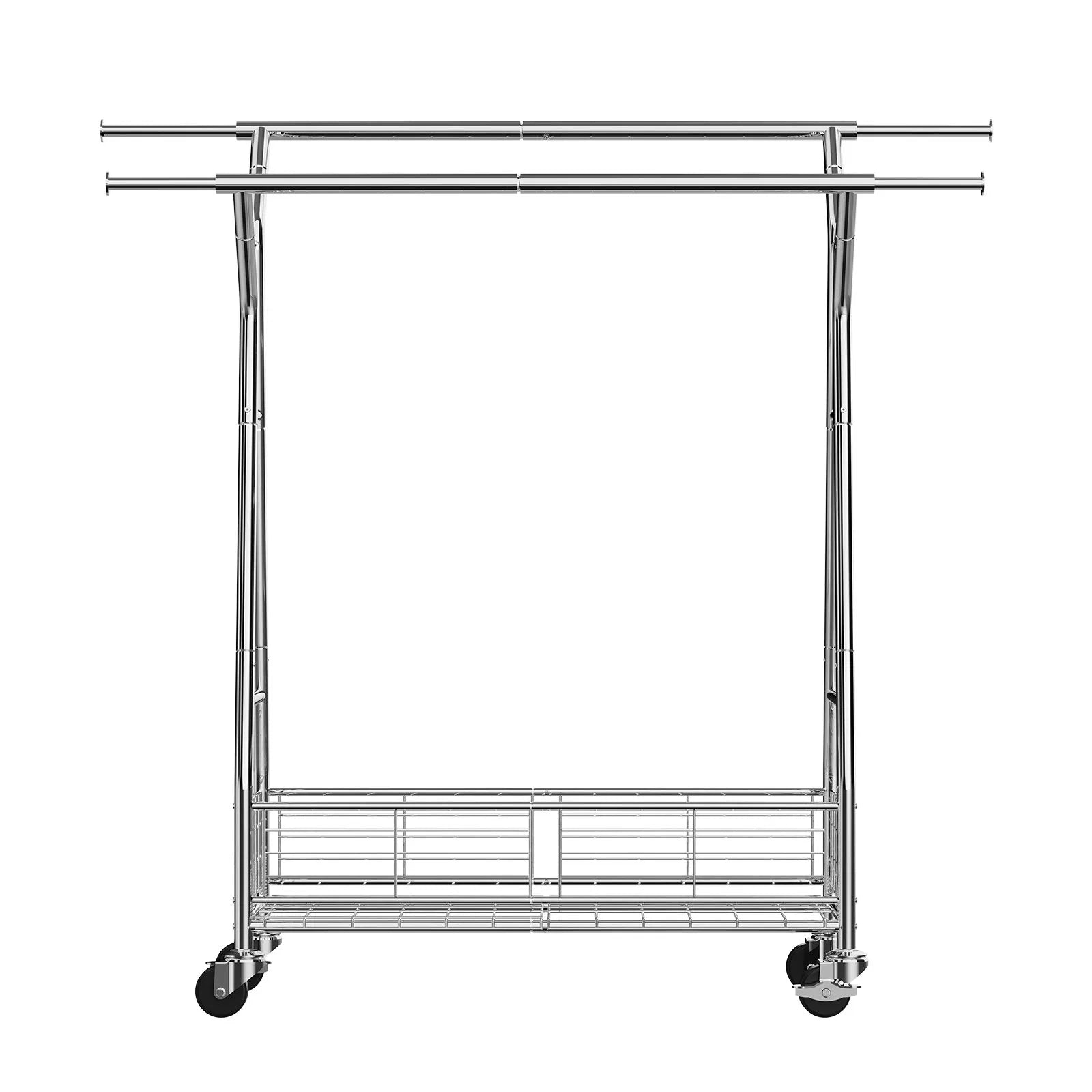 VEVOR Clothes Rack, Rolling Clothing Garment Rack with 2 Hanging Rods and Storage Basket, 330 lbs Load Capacity, Extendable Carbon Steel Clothing Racks with Wheels for Bedroom, Laundry, Living Room 