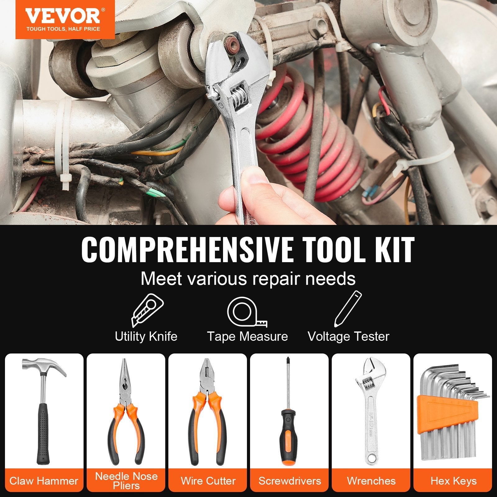 VEVOR Tool Kit, 132 Piece General Household Hand Tool Set, Home Repairing Tool Kit with Portable Tool Storage Case, High-Quality Steel, for Home Maintenance, DIY Projects, and Automotive Repair 