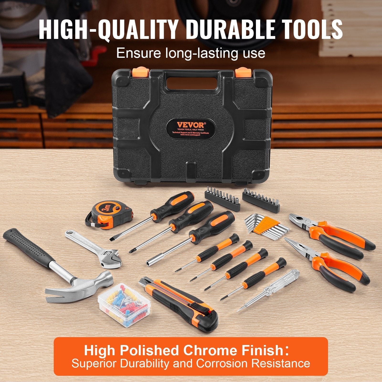 VEVOR Tool Kit, 132 Piece General Household Hand Tool Set, Home Repairing Tool Kit with Portable Tool Storage Case, High-Quality Steel, for Home Maintenance, DIY Projects, and Automotive Repair 