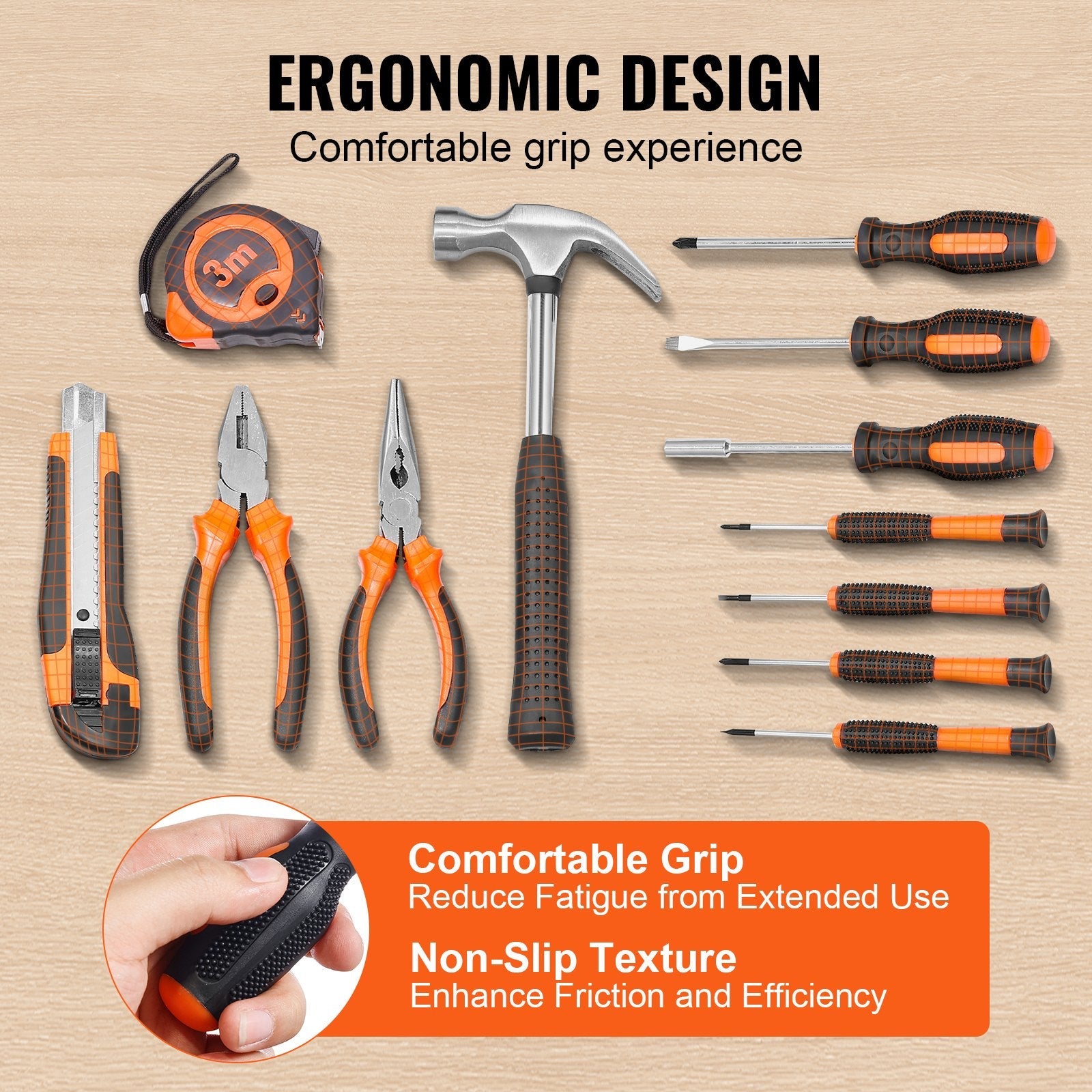 VEVOR Tool Kit, 132 Piece General Household Hand Tool Set, Home Repairing Tool Kit with Portable Tool Storage Case, High-Quality Steel, for Home Maintenance, DIY Projects, and Automotive Repair 