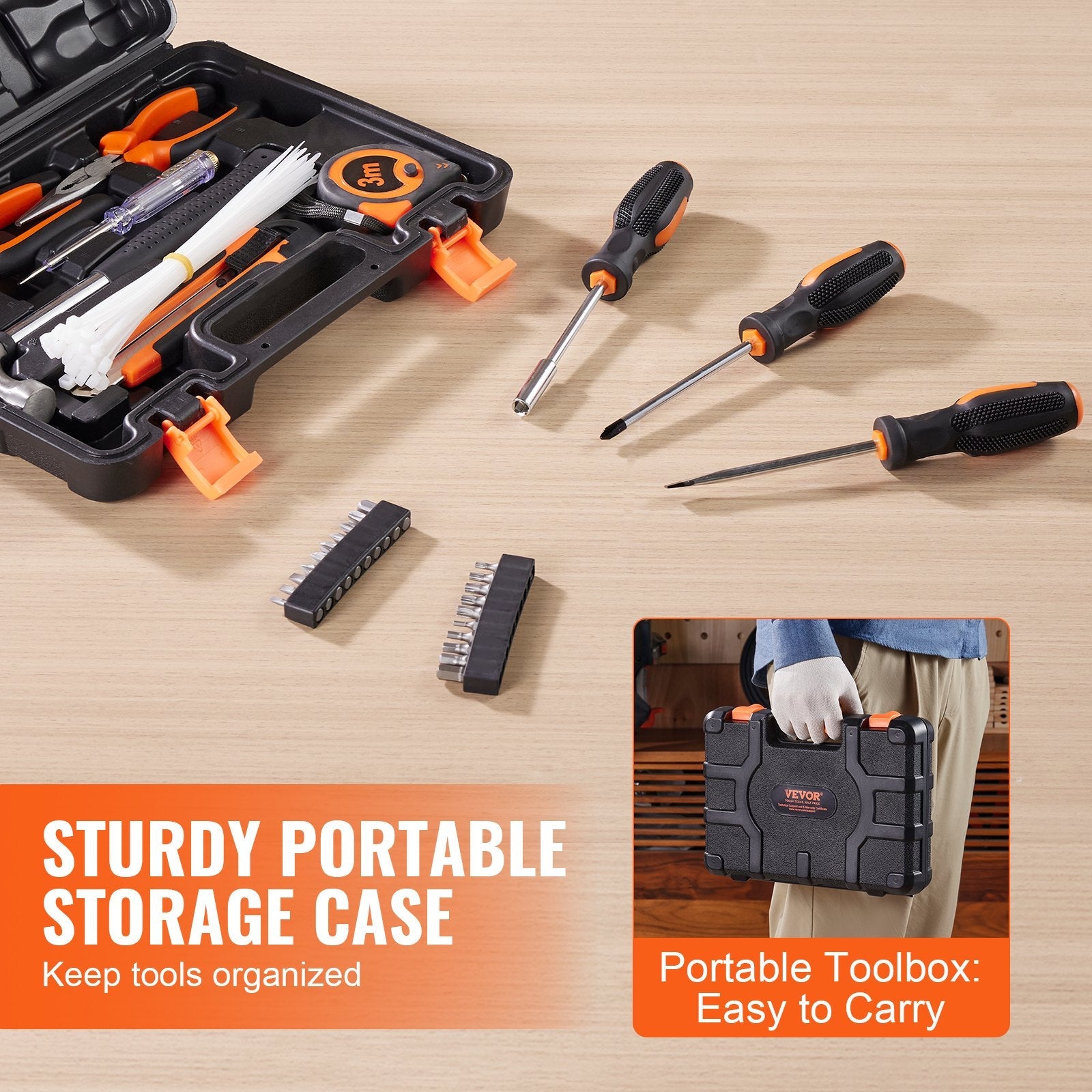 VEVOR Tool Kit, 132 Piece General Household Hand Tool Set, Home Repairing Tool Kit with Portable Tool Storage Case, High-Quality Steel, for Home Maintenance, DIY Projects, and Automotive Repair 