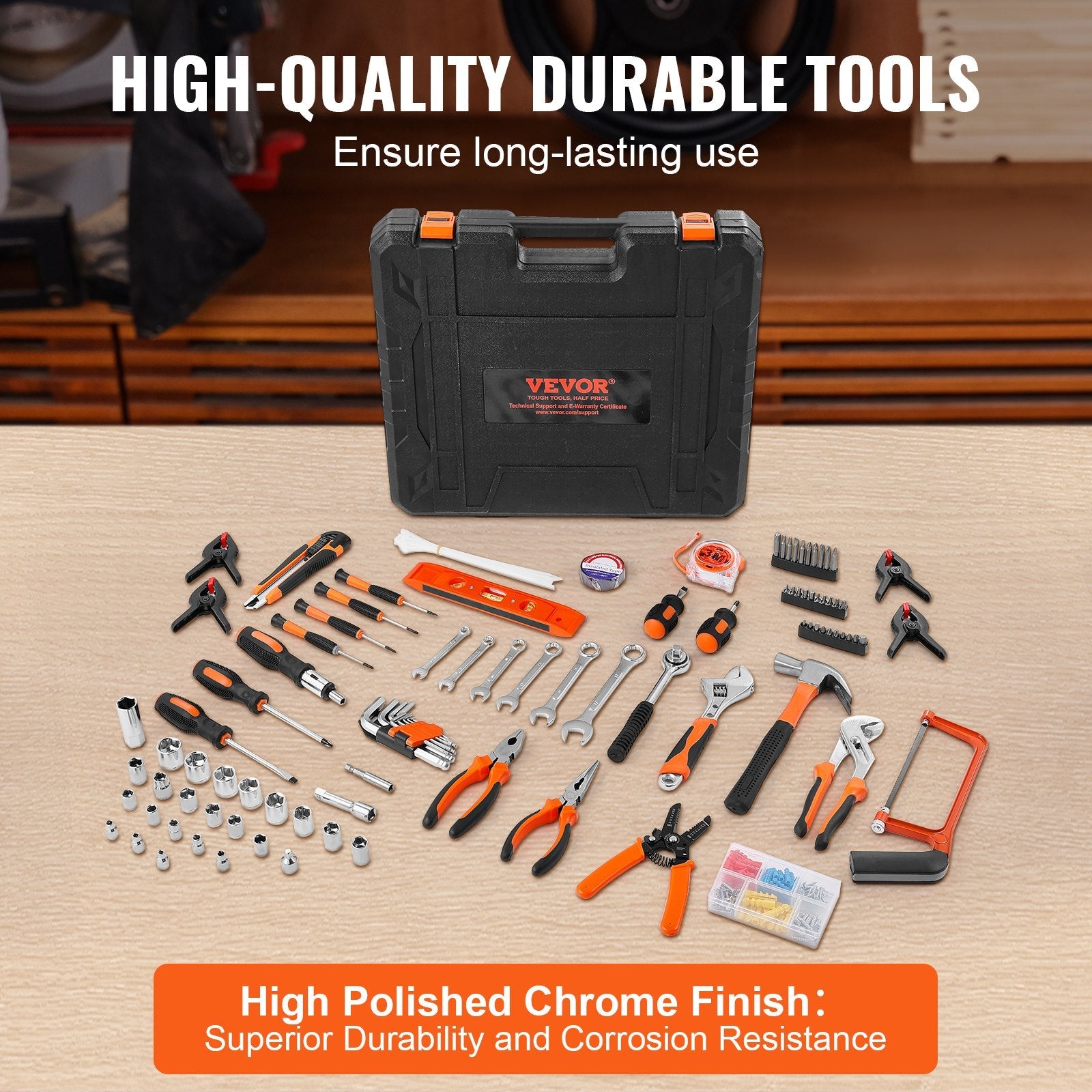VEVOR Tool Kit, 216 Piece General Household Hand Tool Set, Home Repairing Tool Kit with Portable Tool Storage Case, High-Quality Steel, for Home Maintenance, DIY Projects, and Automotive Repair 
