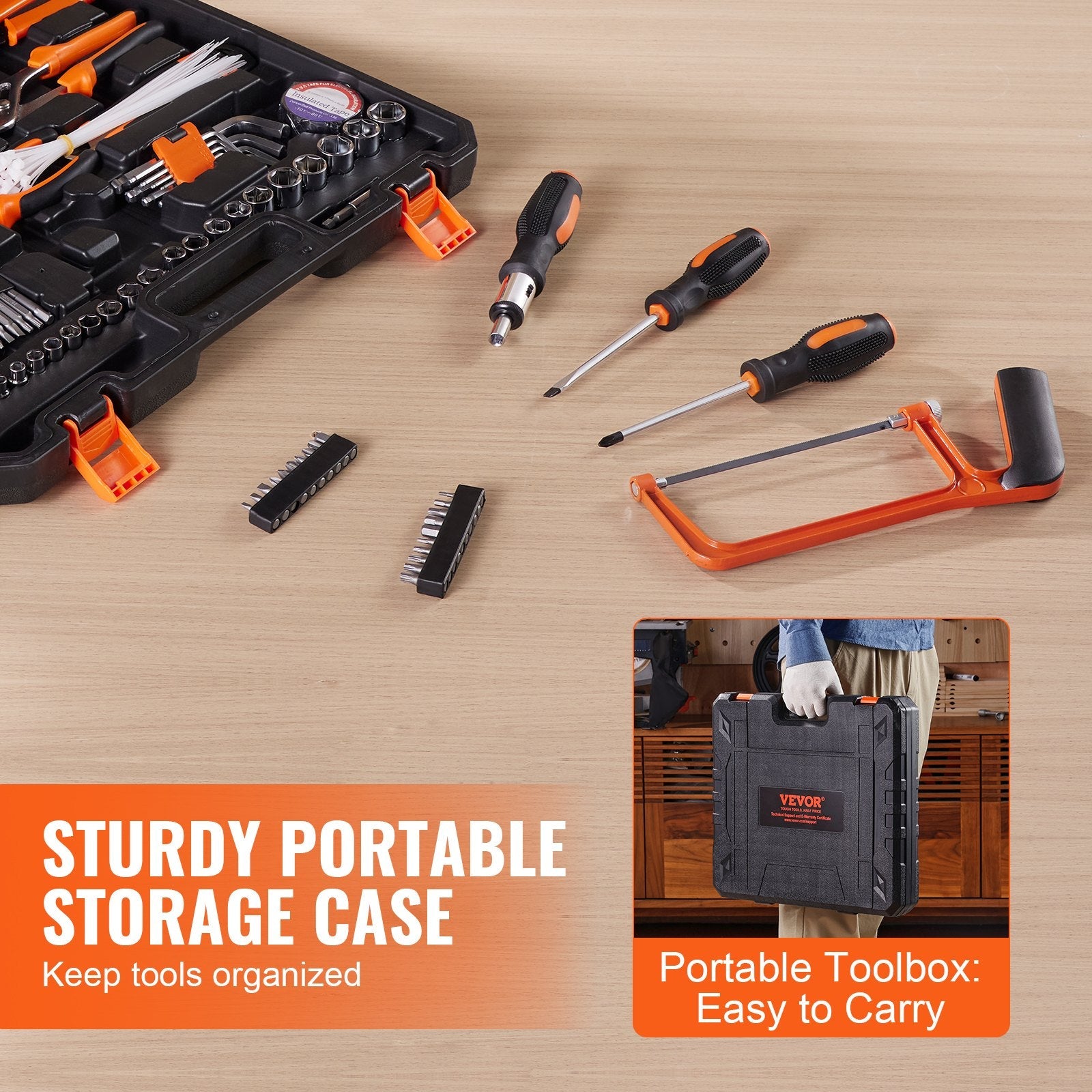 VEVOR Tool Kit, 216 Piece General Household Hand Tool Set, Home Repairing Tool Kit with Portable Tool Storage Case, High-Quality Steel, for Home Maintenance, DIY Projects, and Automotive Repair 