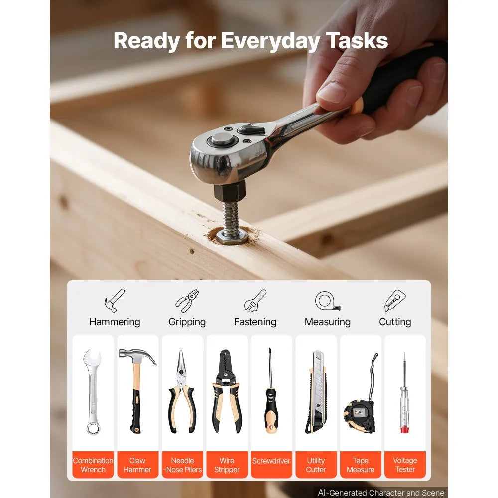 394-Piece Household Tool Kit with Portable Storage Case, Hammer, Pliers, Wrenches & Screwdrivers for Home Repairs and DIY Projects