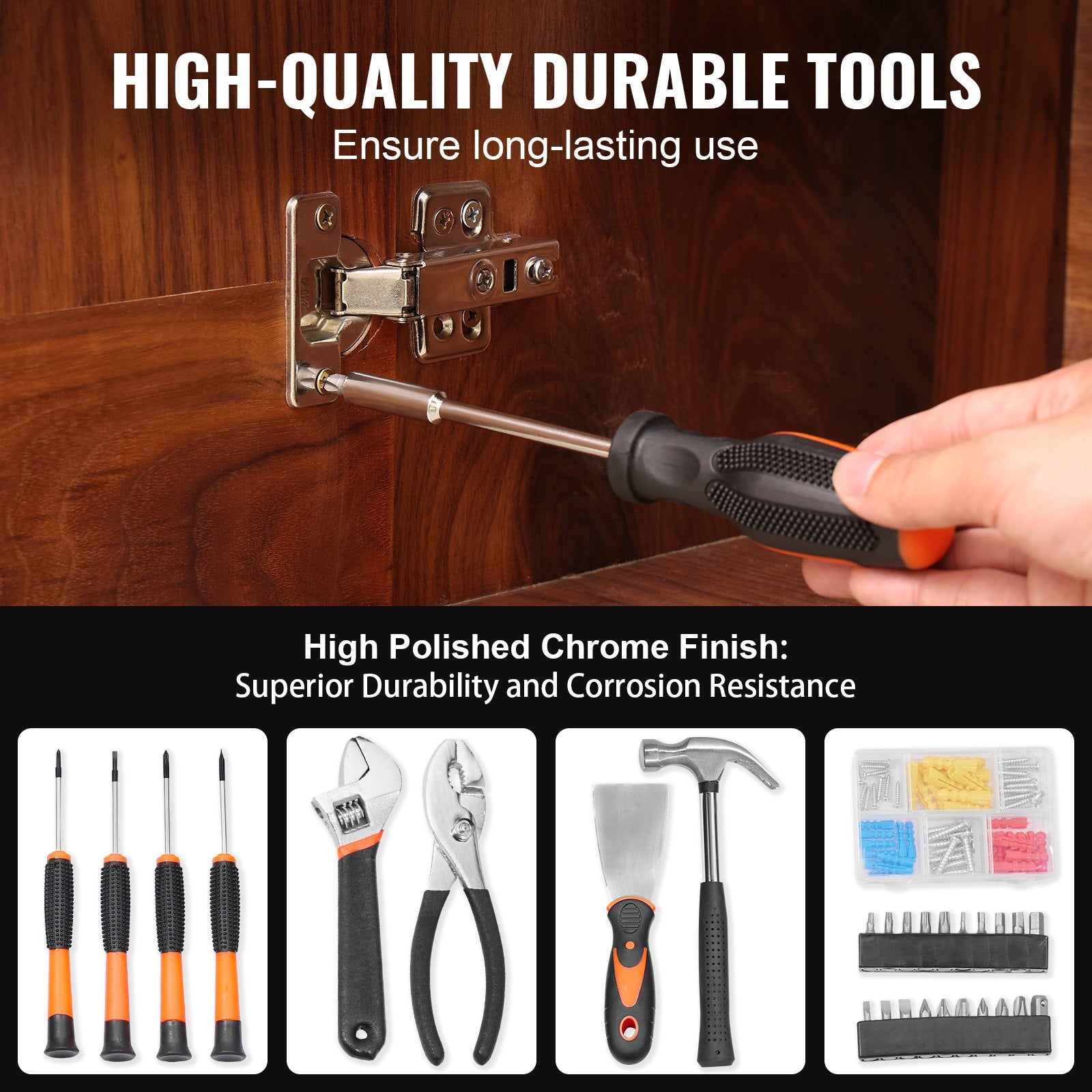 VEVOR Tool Kit 96 Piece Household Hand Tool Set Cordless Screwdriver Tool Case 
