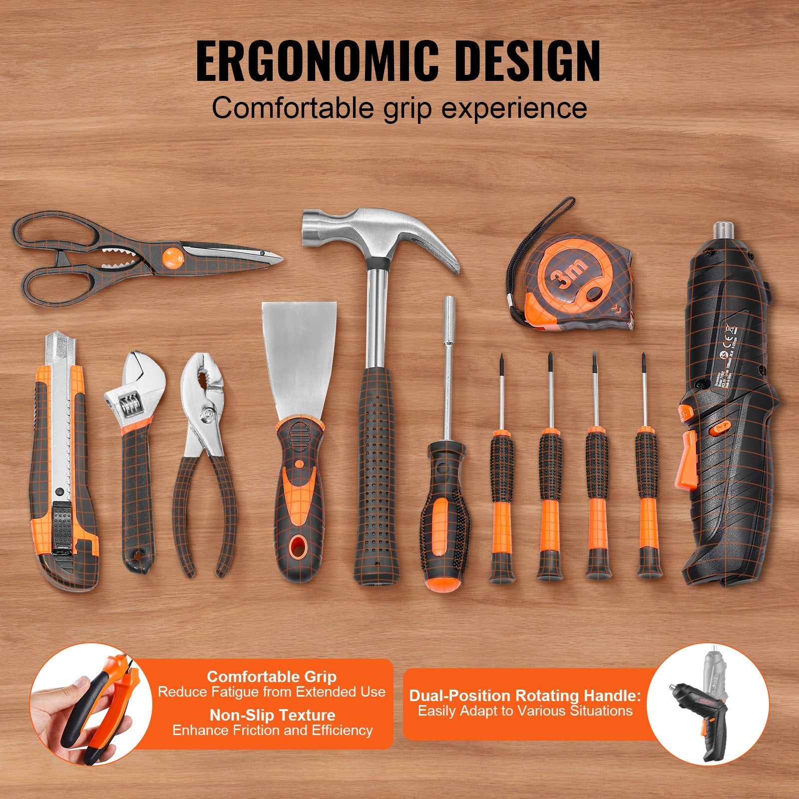 VEVOR Tool Kit 96 Piece Household Hand Tool Set Cordless Screwdriver Tool Case 