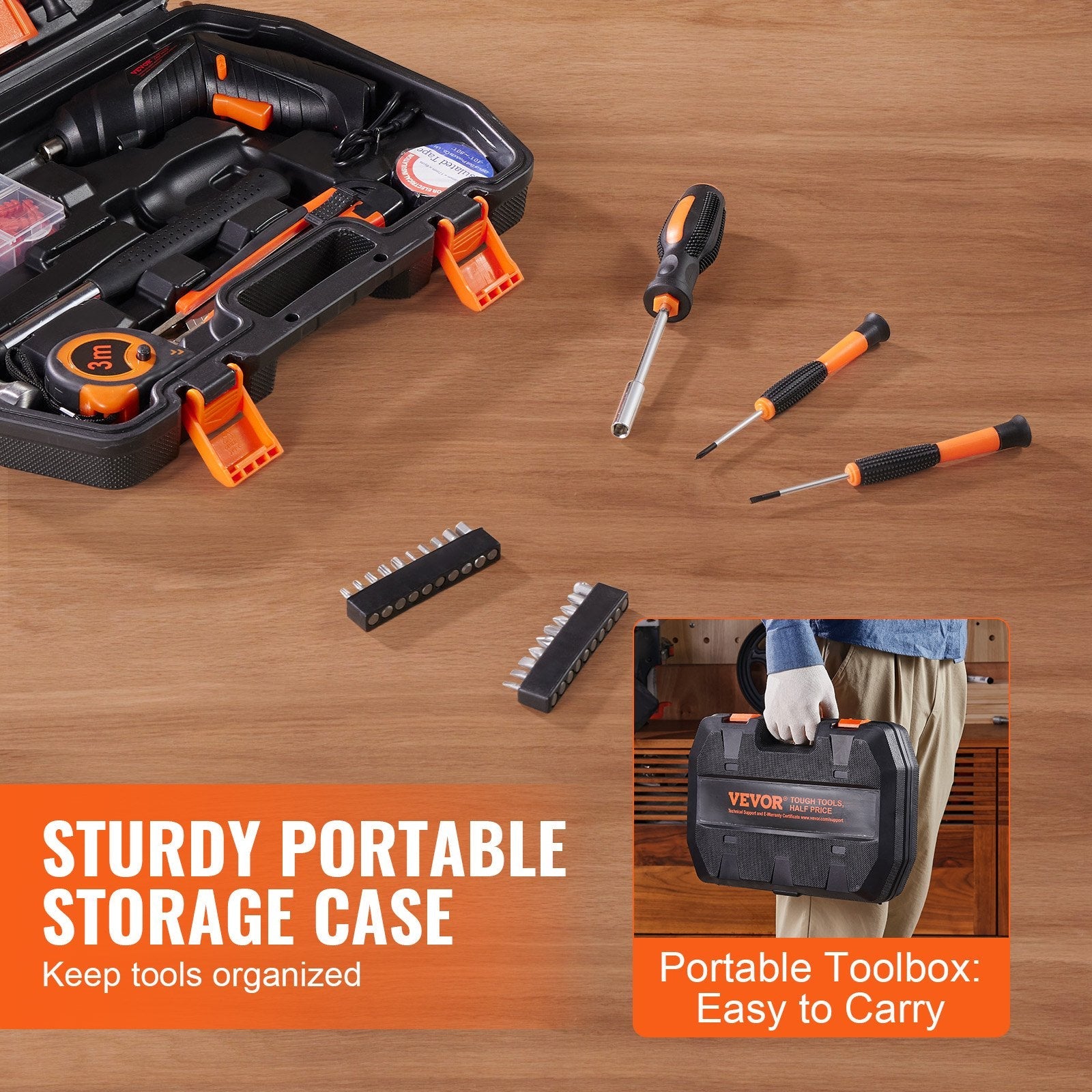 VEVOR Tool Kit 96 Piece Household Hand Tool Set Cordless Screwdriver Tool Case 
