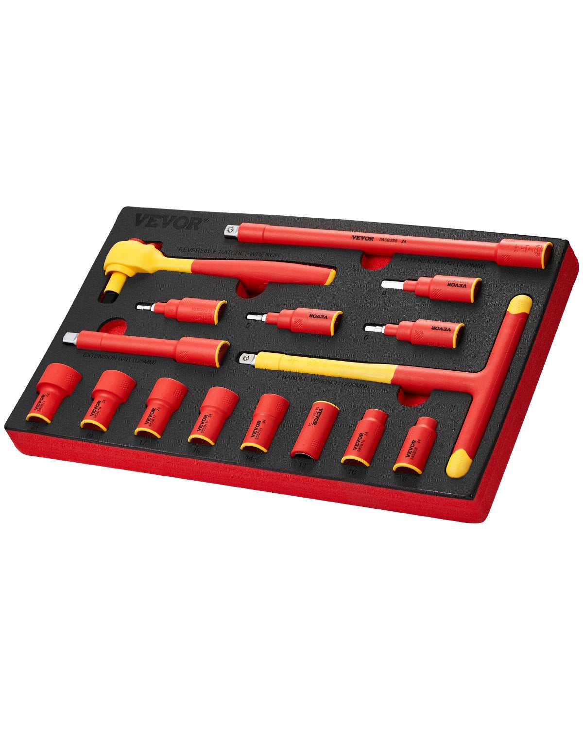 VEVOR Insulated Socket Set 16-Piece Insulated Socket Tool with T-Handle Wrench 