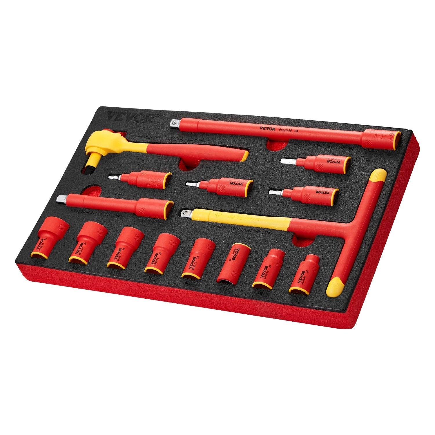 VEVOR Insulated Socket Set 16-Piece Insulated Socket Tool with T-Handle Wrench 
