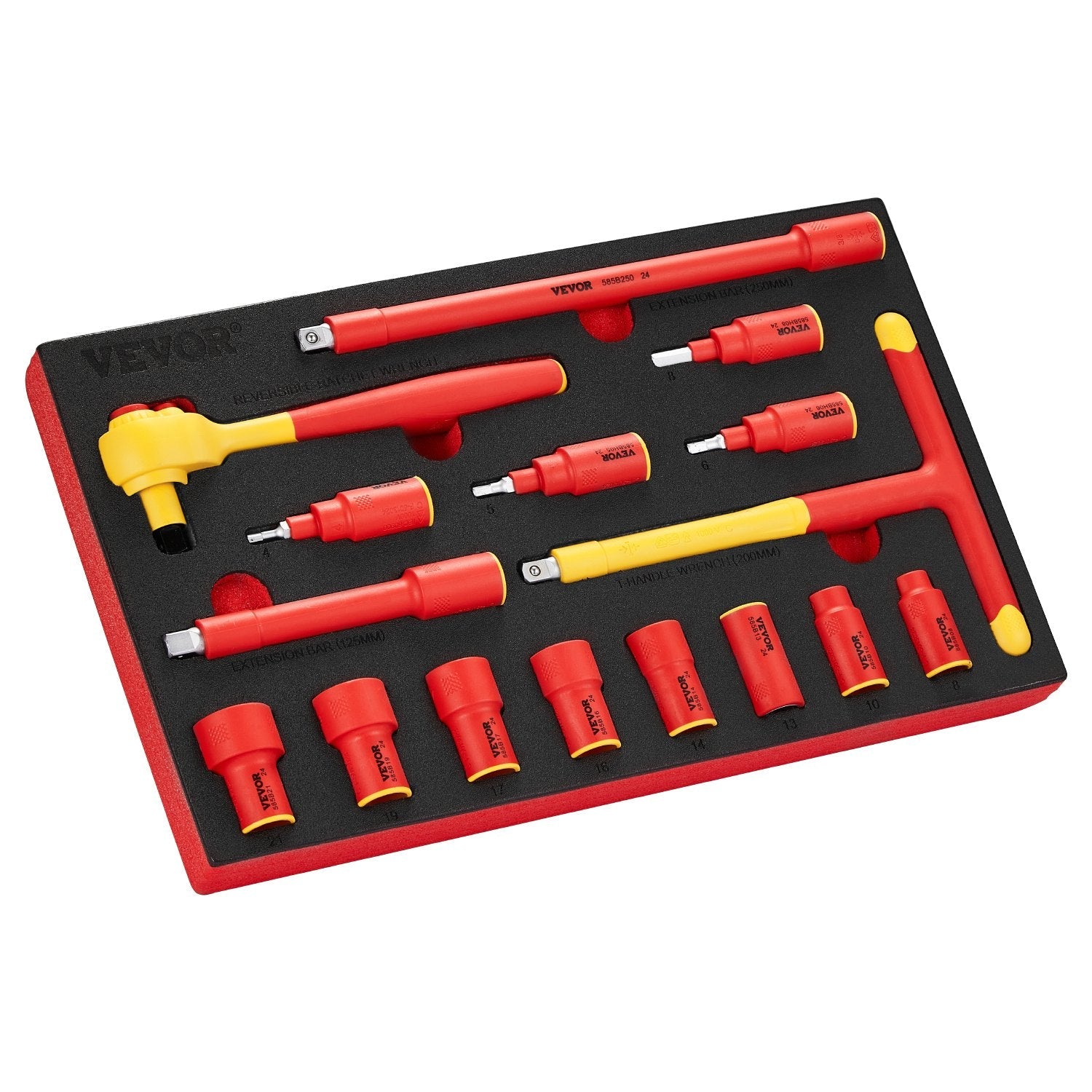 VEVOR Insulated Socket Set 16-Piece Insulated Socket Tool with T-Handle Wrench 