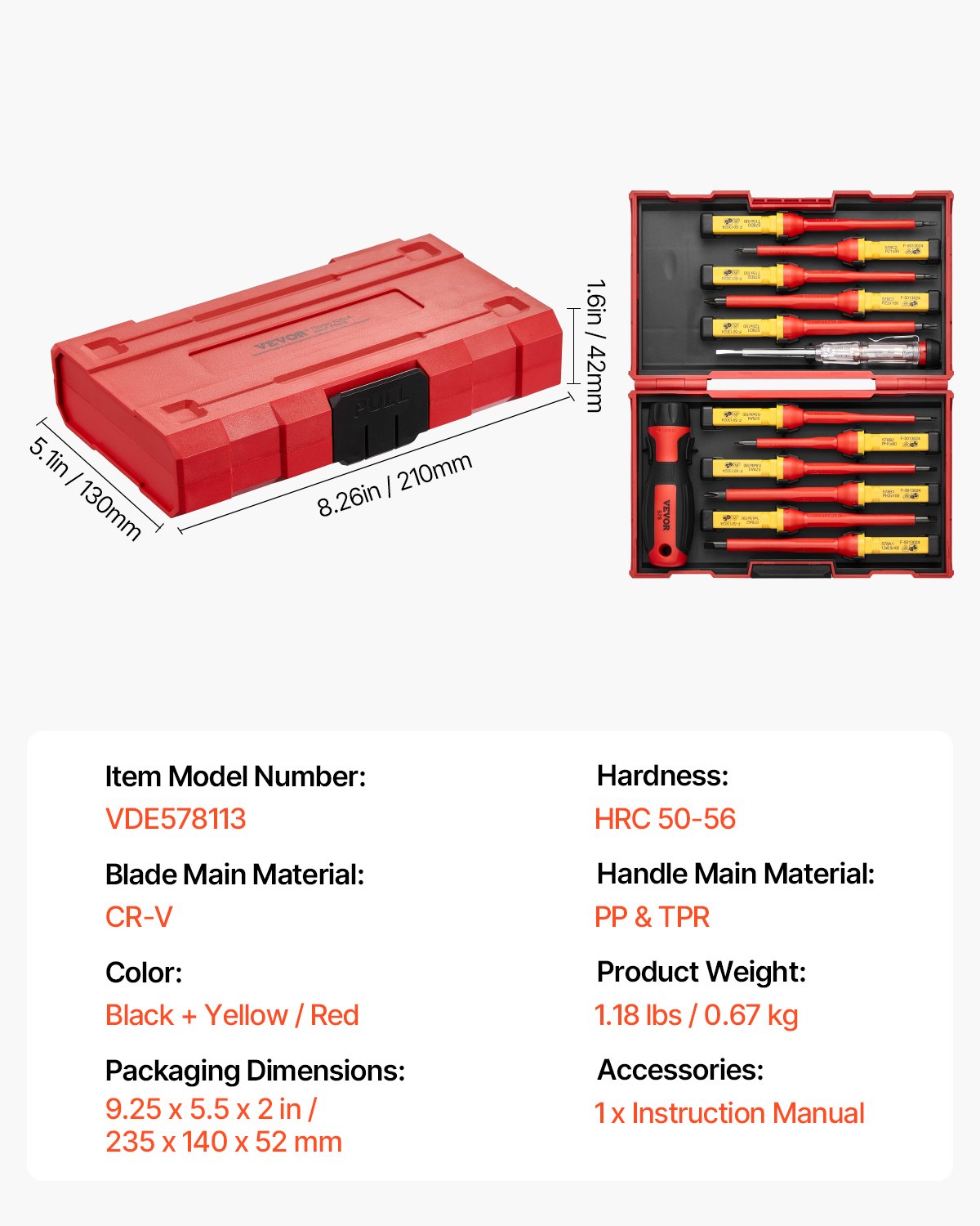 VEVOR Insulated Screwdriver Set 13-Piece Insulated Tool Set for Electricians 