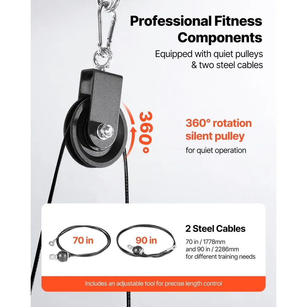 LAT & Lift Pulley System (2 PCS) Gym Cable Attachment with Steel Cables, Short Bar & Dual Grip Handles, 330 lb Capacity