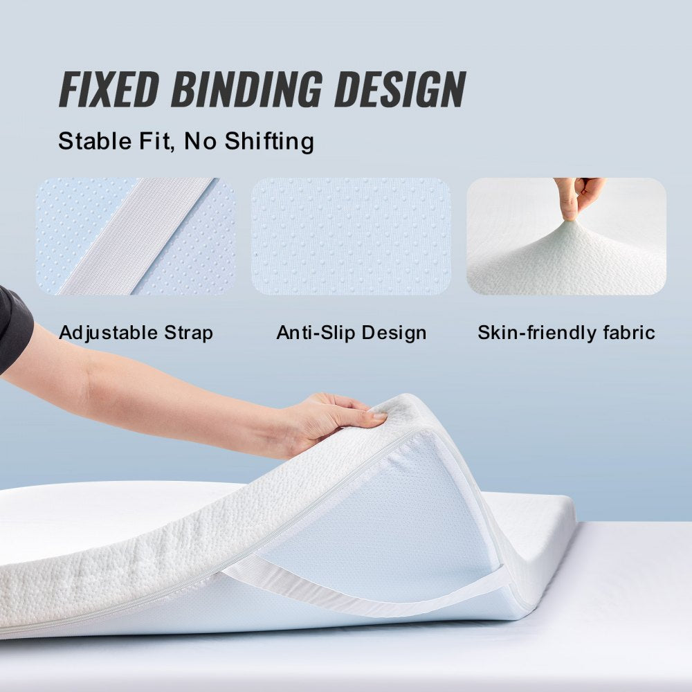 VEVOR Mattress Topper Soft Memory Foam Detachable & Washable Queen 3" Thickness 