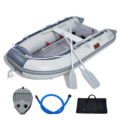 VEVOR Inflatable Dinghy Boat, 4-Person Transom Sport Tender Boat, with Marine Wood Floor and Adjustable Aluminum Bench, 1000 lbs Inflatable Fishing Boat Raft, Aluminum Oars, Air Pump, and Carry Bag 