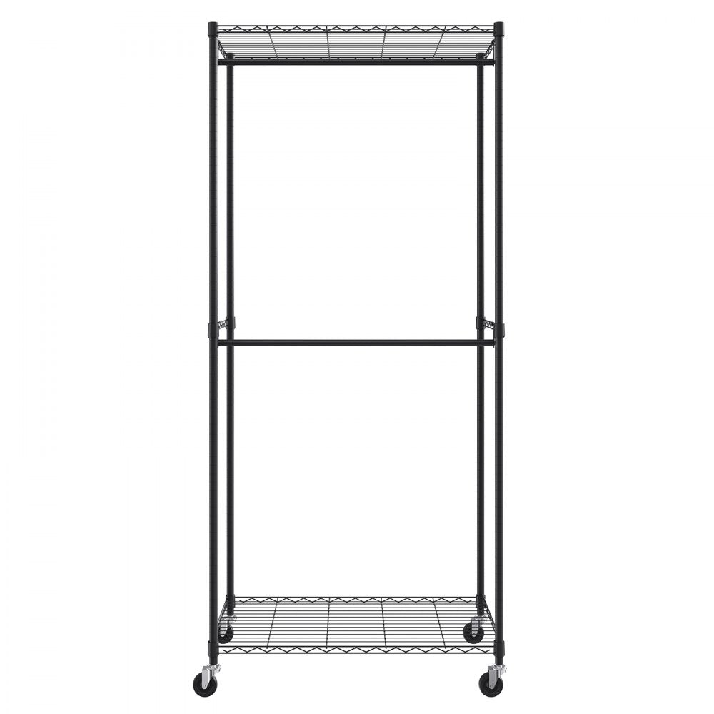 VEVOR Heavy Duty Clothes Rack, Double Hanging Rods Clothing Garment Rack with Bottom and Top Storage Tier, Rolling Clothing Rack for Hanging Clothes, 1'' Diameter Thicken Steel Tube Hold Up to 300Lbs 