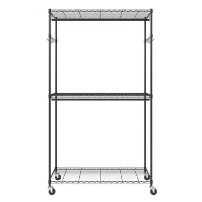 VEVOR Heavy Duty Clothes Rack, Rolling Clothing Garment Rack with 3 Storage Tiers, 2 Rods and 2 Pairs Side Hooks, Adjustable Height Clothing Rack Closet for Hanging Clothes, 400 Lbs Load Capacity 