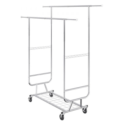 VEVOR Heavy Duty Clothes Rack, Double Hanging Rod Clothing Garment Rack for Hanging Clothes, Adjustable Height and Extendable Length Clothing Rack with Bottom Storage Area, 600 lbs Load Capacity 