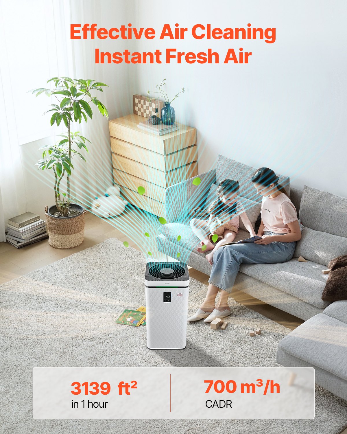 VEVOR 3139 ft²/h Air Purifier H13 HEPA Smart Air Purifier for Home & Office 