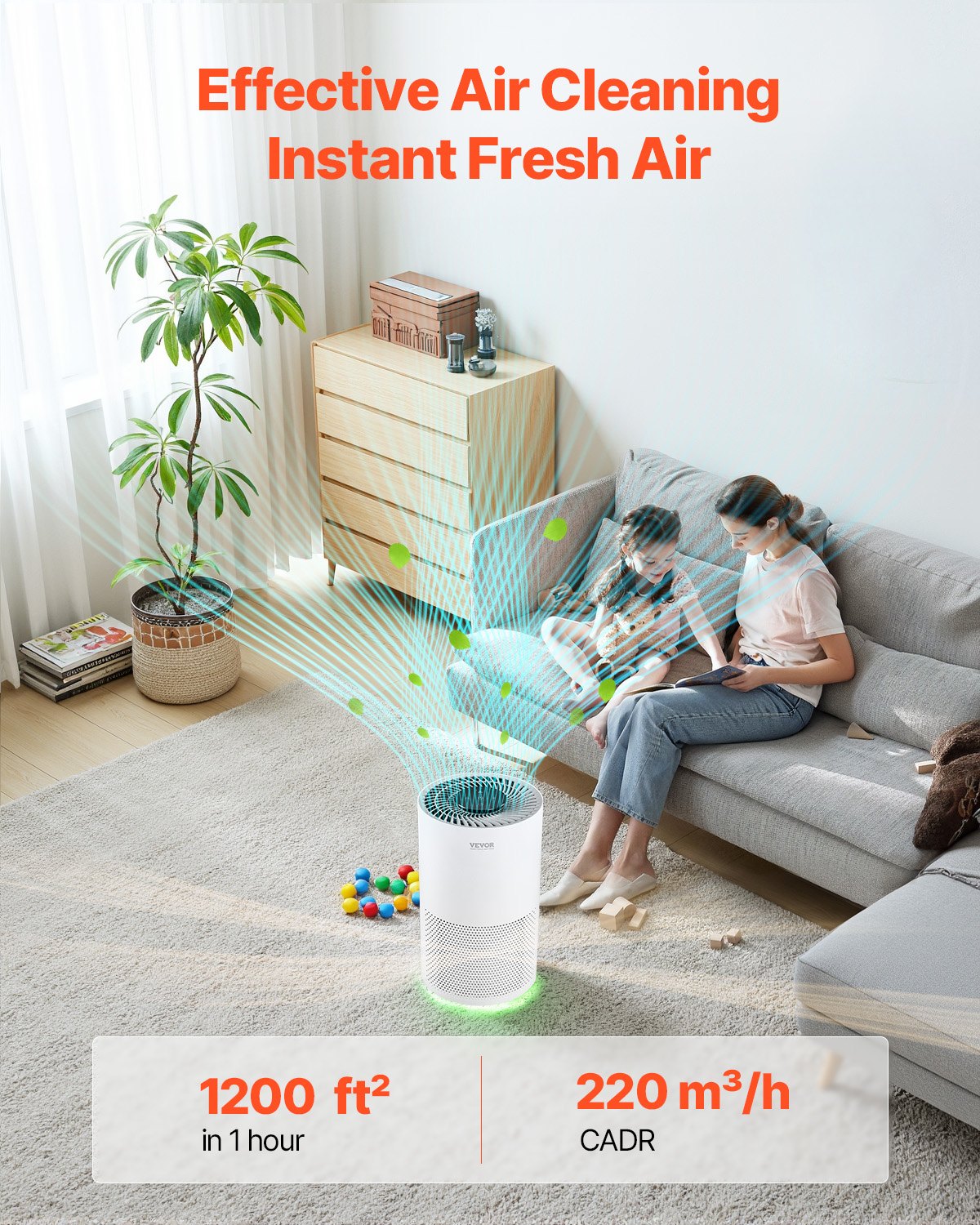 VEVOR 1200 ft²/h Air Purifier H13 HEPA Smart Air Purifier for Home & Office 