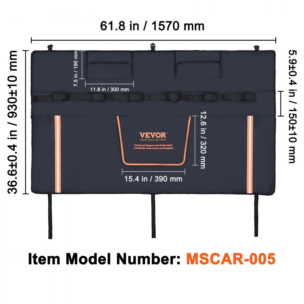 VEVOR Tailgate Bike Pad, 62" Truck Tailgate Pad Carry 6 Mountain Bikes, Tailgate Protection Pad with Reflective Strips and Tool Pockets, Tailgate Pad with Camera Opening for Pickup Trucks 