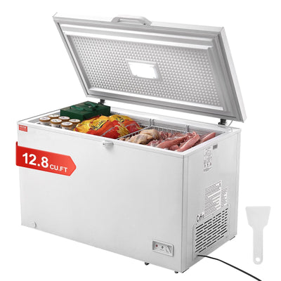 VEVOR Chest Freezer, 12.8 cu.ft / 345 L Large Deep Freezer & 4 Removable Baskets, Freestanding Top Open Door Commercial Chest Freezers with Locking Lid, 7-Level Adjustable Temp, LED Lighting, 6 Wheels 