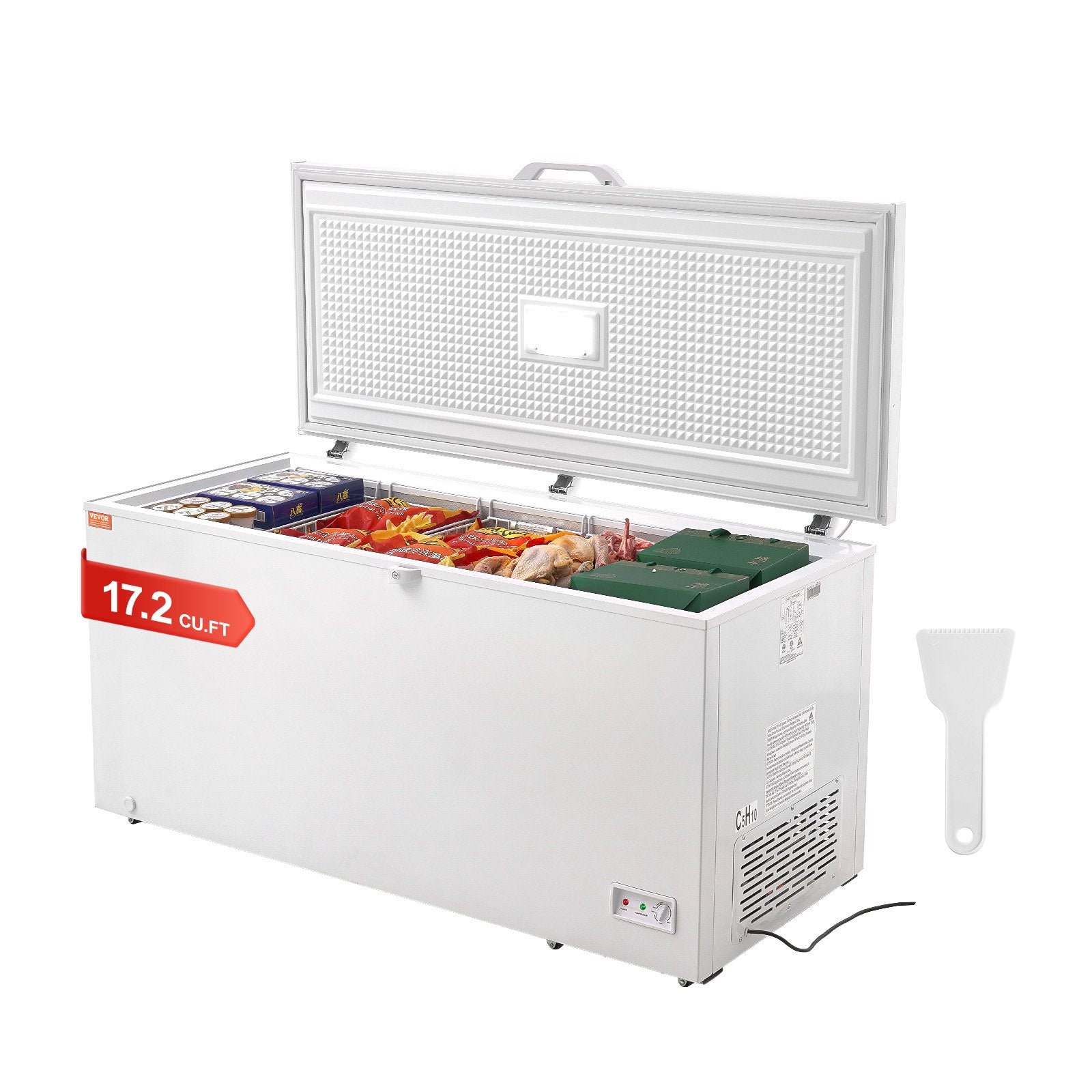 VEVOR Chest Freezer, 17.2 cu.ft / 488 L Large Deep Freezer & 4 Removable Baskets, Freestanding Top Open Door Commercial Chest Freezers with Locking Lid, 7-Level Adjustable Temp, LED Lighting, 6 Wheels 