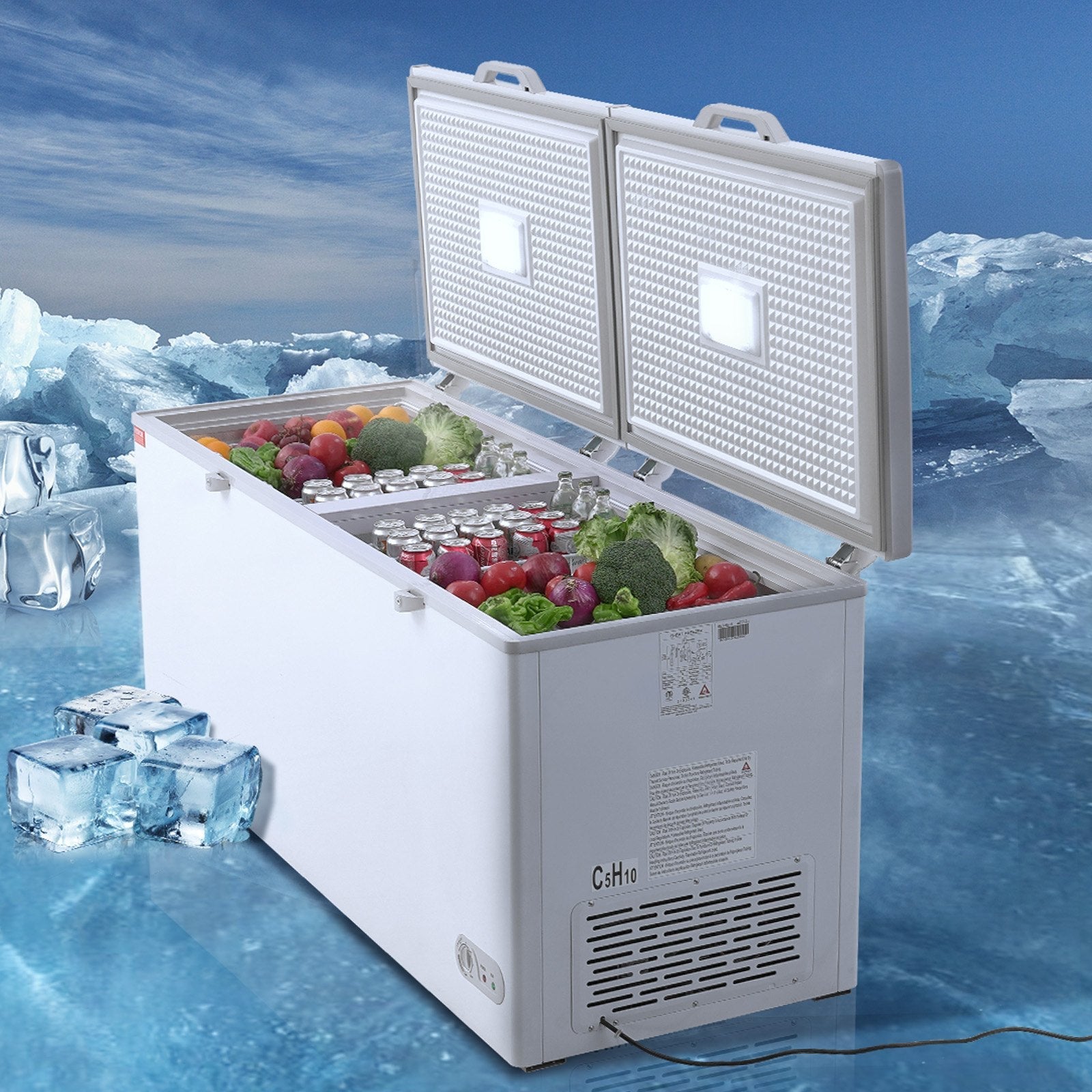 VEVOR Chest Freezer, 19.8 cu.ft / 561 L Large Deep Freezer with Split Top Double Locking Lids, Freestanding Commercial Chest Freezer & 4 Removable Baskets, 7-Level Adjustable Temp, LED Light, 6 Wheels 