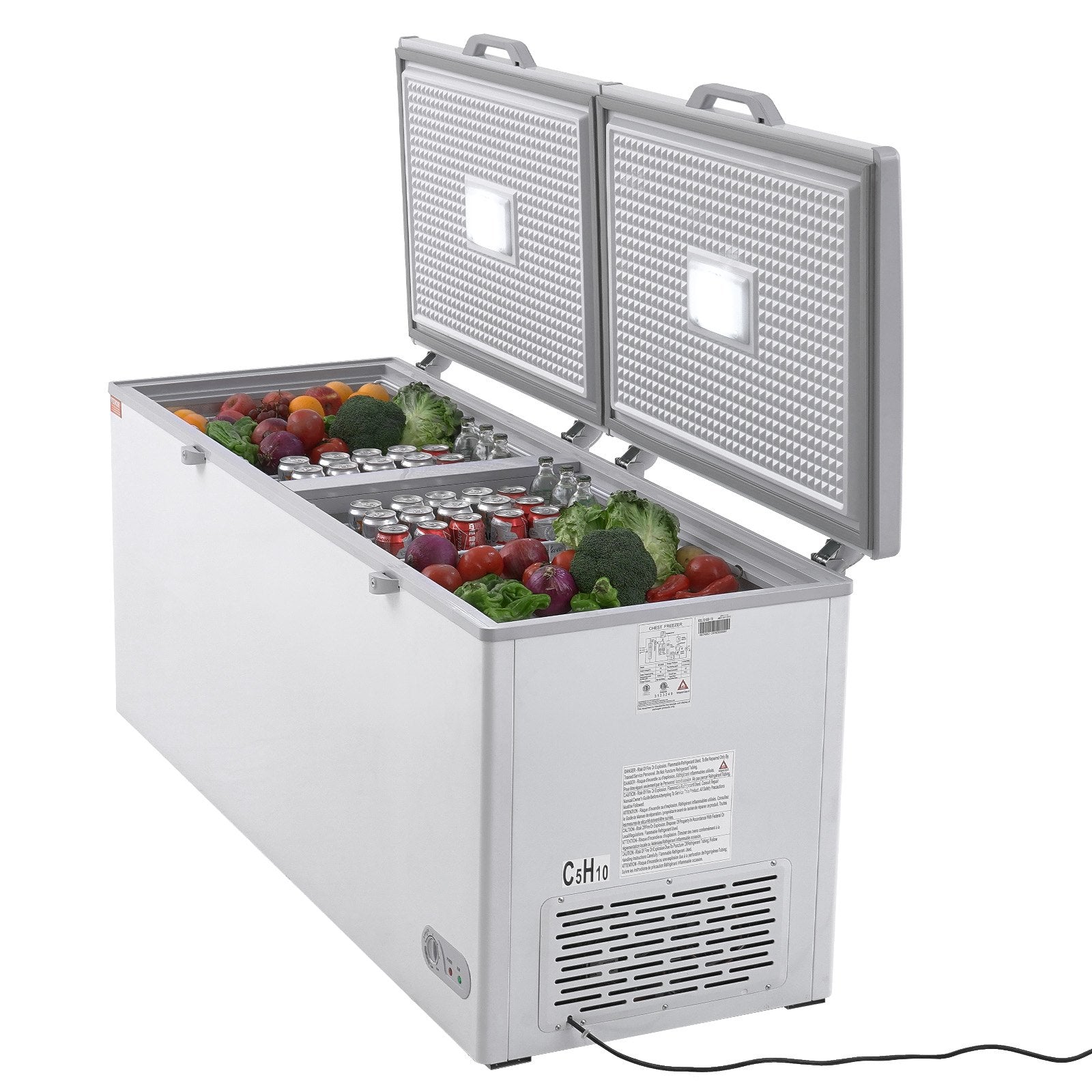 VEVOR Chest Freezer, 19.8 cu.ft / 561 L Large Deep Freezer with Split Top Double Locking Lids, Freestanding Commercial Chest Freezer & 4 Removable Baskets, 7-Level Adjustable Temp, LED Light, 6 Wheels 