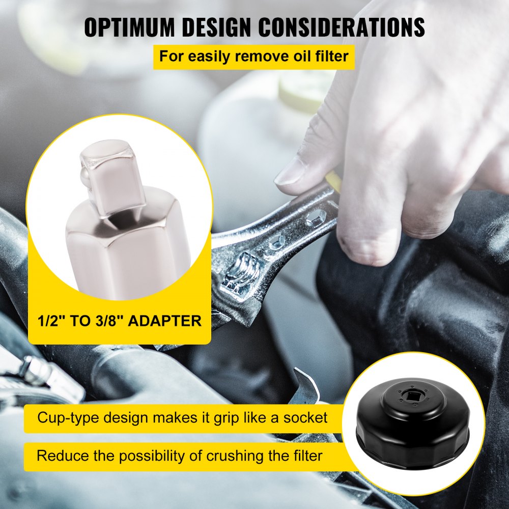 VEVOR Oil Filter Socket Set, 14 Pcs Oil Filter Wrench Set, Sturdy Steel Oil Filter Socket, 3/8" Oil Filter Socket, Low Profile Oil Filter Socket Set For Easy Access, Oil Filter Wrench Cap Set w/ Case 