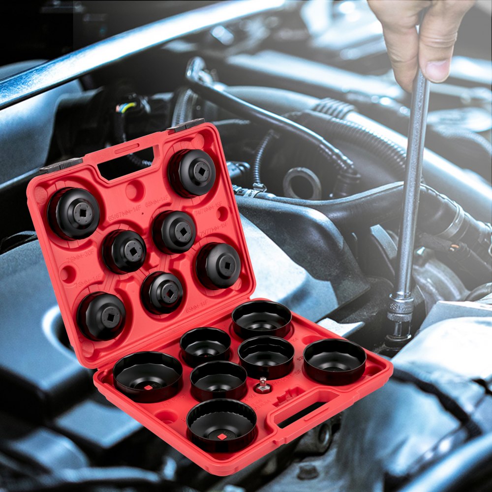 VEVOR Oil Filter Socket Set, 14 Pcs Oil Filter Wrench Set, Sturdy Steel Oil Filter Socket, 3/8" Oil Filter Socket, Low Profile Oil Filter Socket Set For Easy Access, Oil Filter Wrench Cap Set w/ Case 