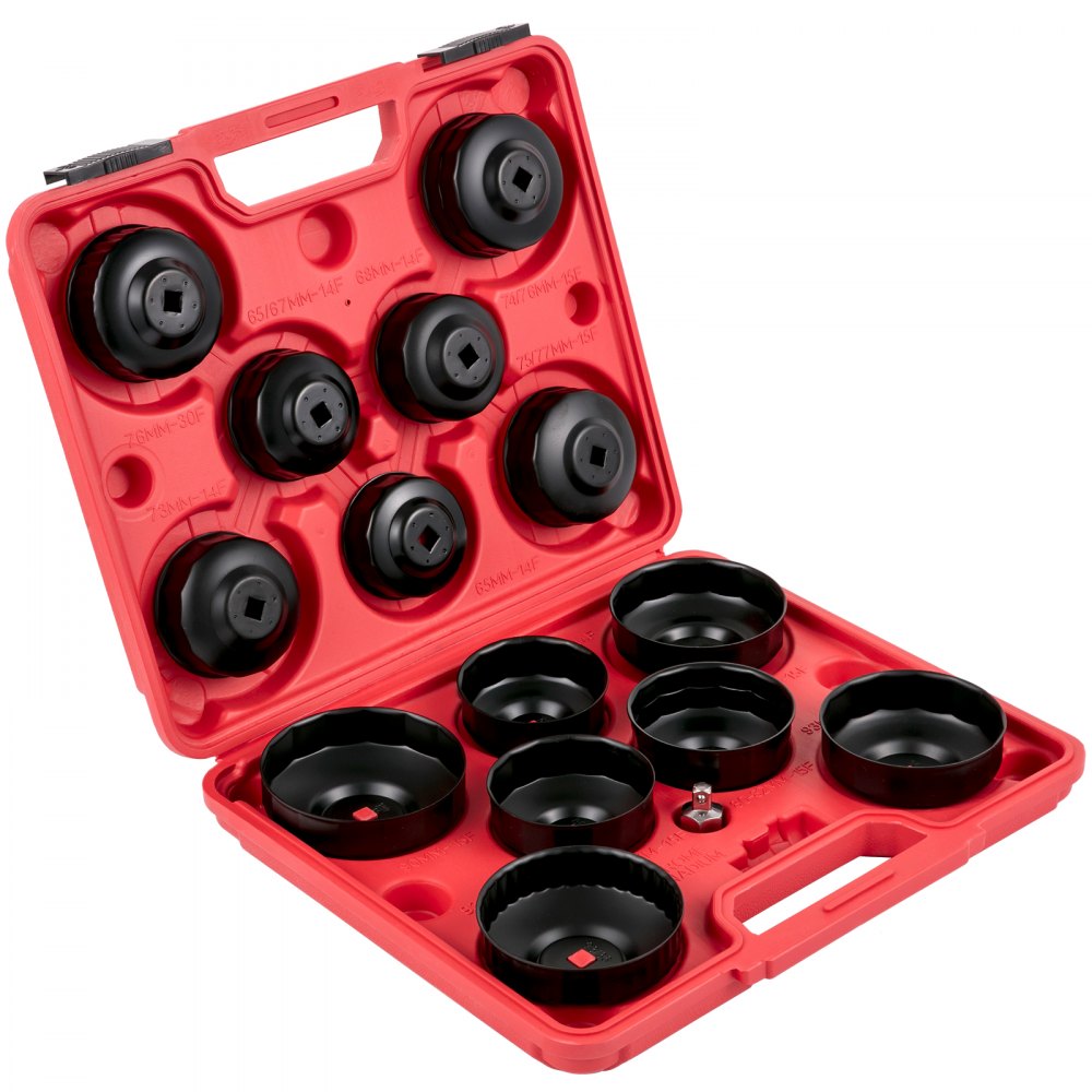 VEVOR Oil Filter Socket Set, 14 Pcs Oil Filter Wrench Set, Sturdy Steel Oil Filter Socket, 3/8" Oil Filter Socket, Low Profile Oil Filter Socket Set For Easy Access, Oil Filter Wrench Cap Set w/ Case 
