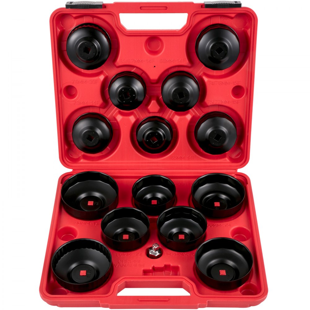VEVOR Oil Filter Socket Set, 14 Pcs Oil Filter Wrench Set, Sturdy Steel Oil Filter Socket, 3/8" Oil Filter Socket, Low Profile Oil Filter Socket Set For Easy Access, Oil Filter Wrench Cap Set w/ Case 