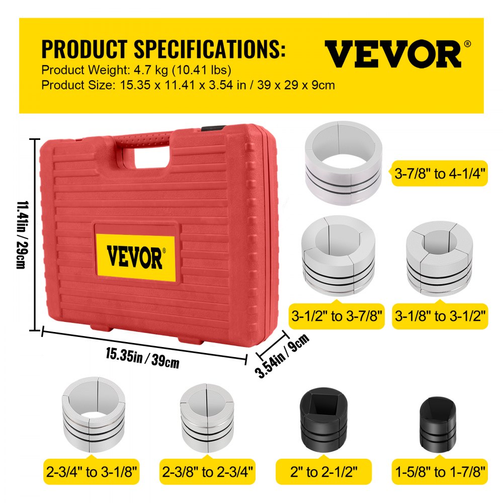 VEVOR Pipe Stretcher Kit, Exhaust Pipe Stretcher Kit 1-5/8\" to 4-1/4\", Exhaust Pipe Expander Kit for Tail Pipe Tube, Exhaust Pipe Expander Tool w/Storing Case, 7 Pcs Pipe Expander, Exhaust Stretcher 