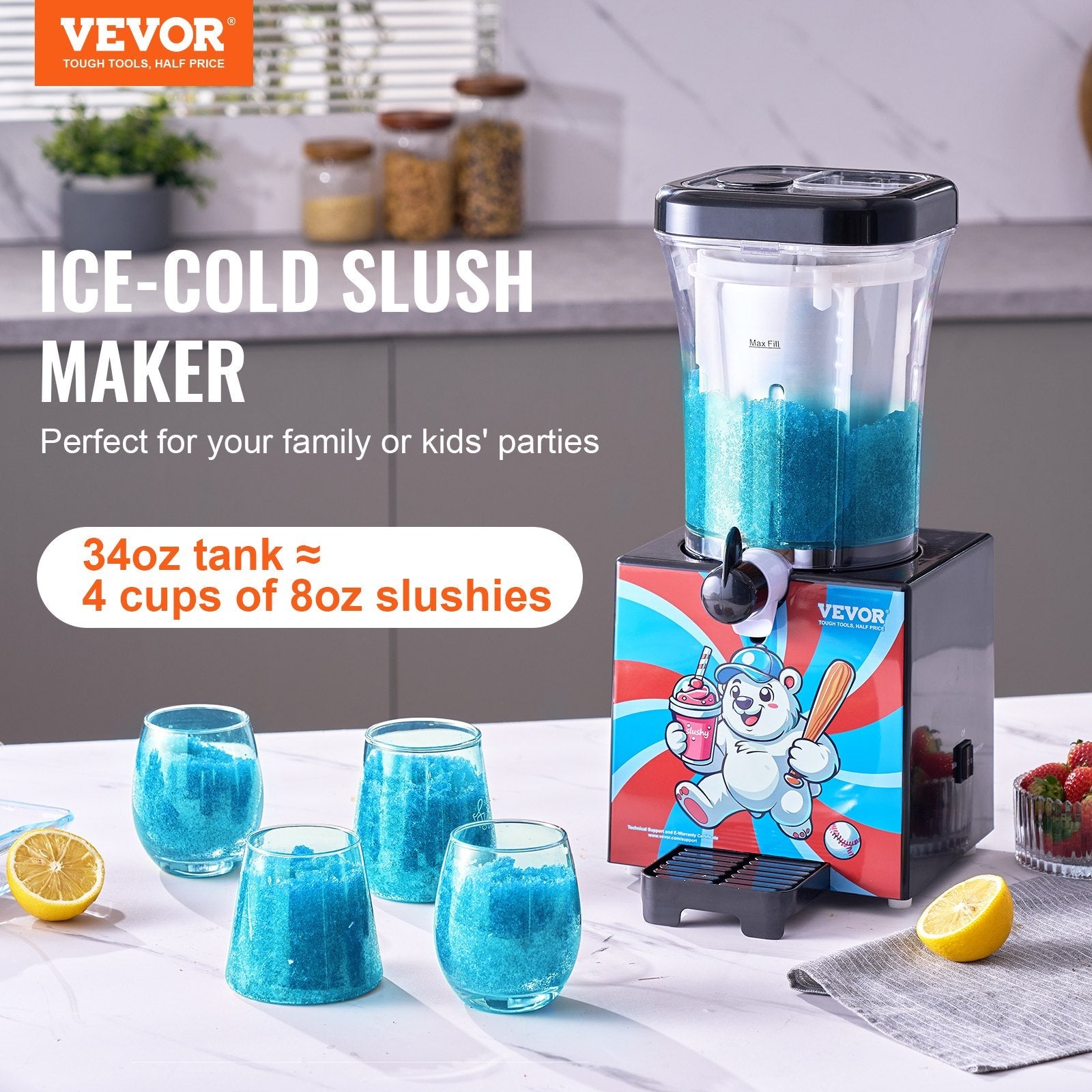 VEVOR Slushy Machine for Home Margarita Slush Maker 34oz Frozen Drink Machine 