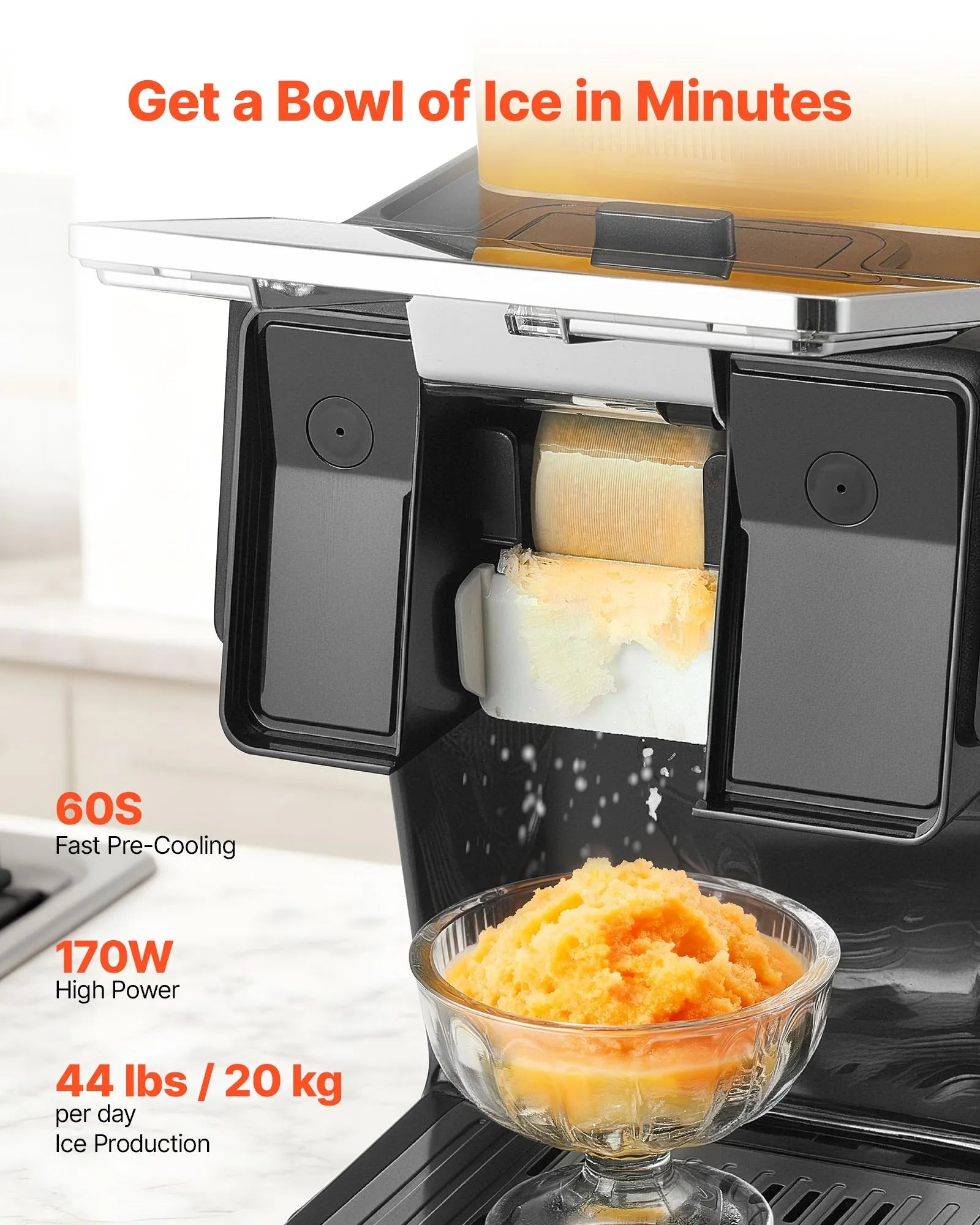 VEVOR Snowflake Ice Machine, 44LBS/24H Snowflake Ice Maker, Ice-Shaver Machine with Stainless Steel Blade, Electric Snow Cone Maker with 0.2 Gal Tank, 60S Fast Pre-Cooling, for Home & Small Gatherings 