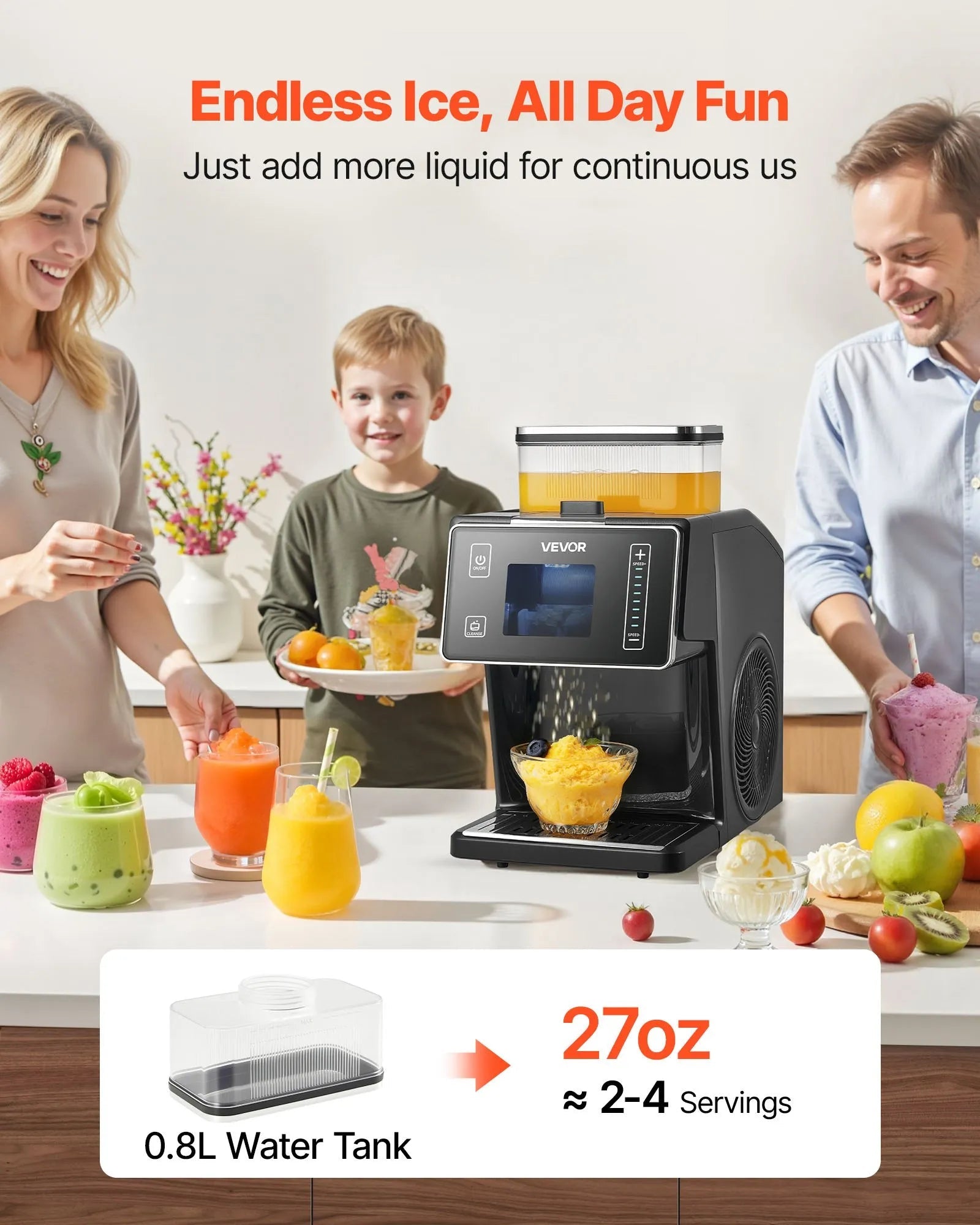 VEVOR Snowflake Ice Machine, 44LBS/24H Snowflake Ice Maker, Ice-Shaver Machine with Stainless Steel Blade, Electric Snow Cone Maker with 0.2 Gal Tank, 60S Fast Pre-Cooling, for Home & Small Gatherings 