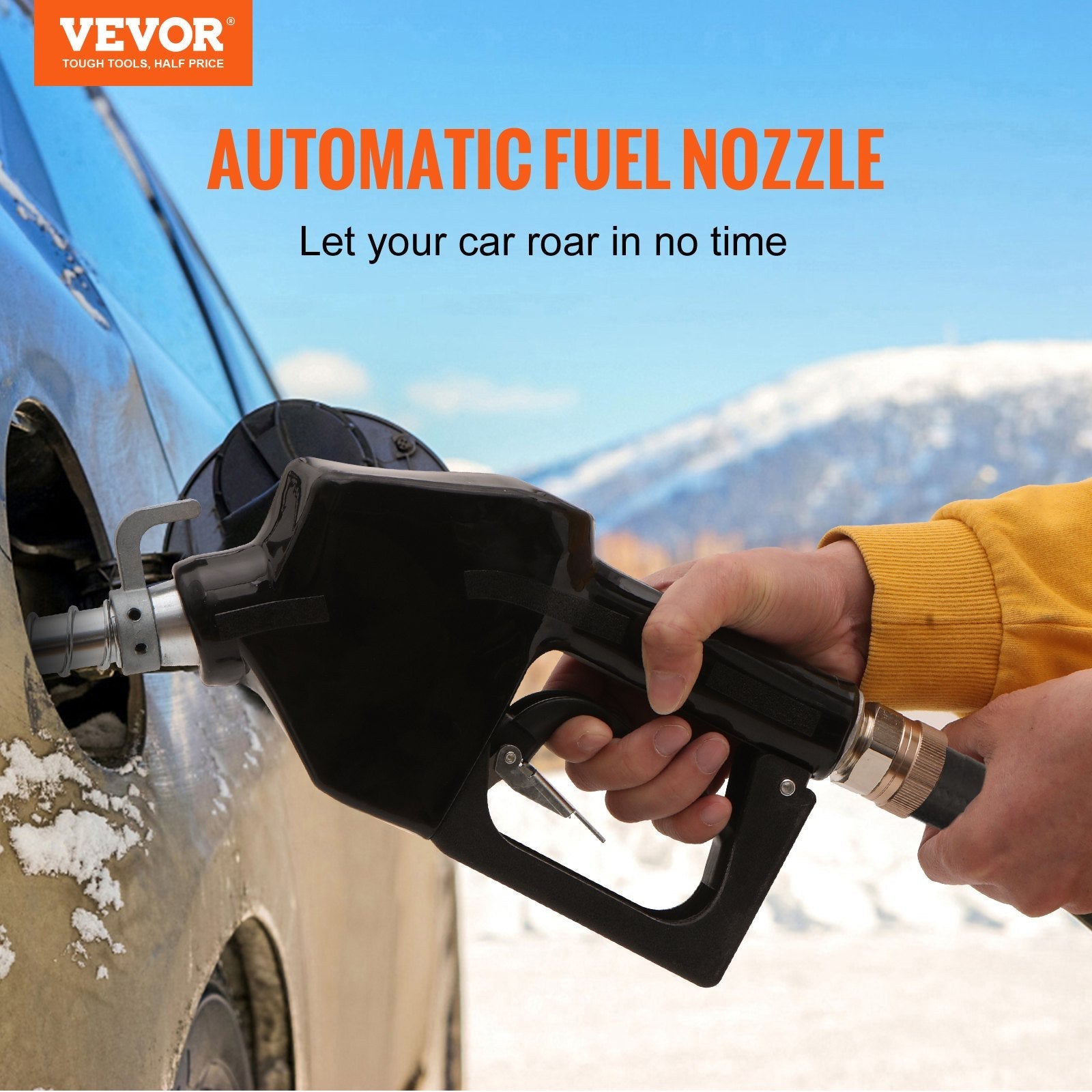 VEVOR Automatic Fuel Nozzle, 3/4" NPT Inlet Thread & 13/16" Spout, 11 GPM Max Flow Rate, Auto Shut Off, Aluminum & PVC Gas Pump Handle with 360° Swivel for Gasoline Diesel Kerosene Biodiesel Refilling 