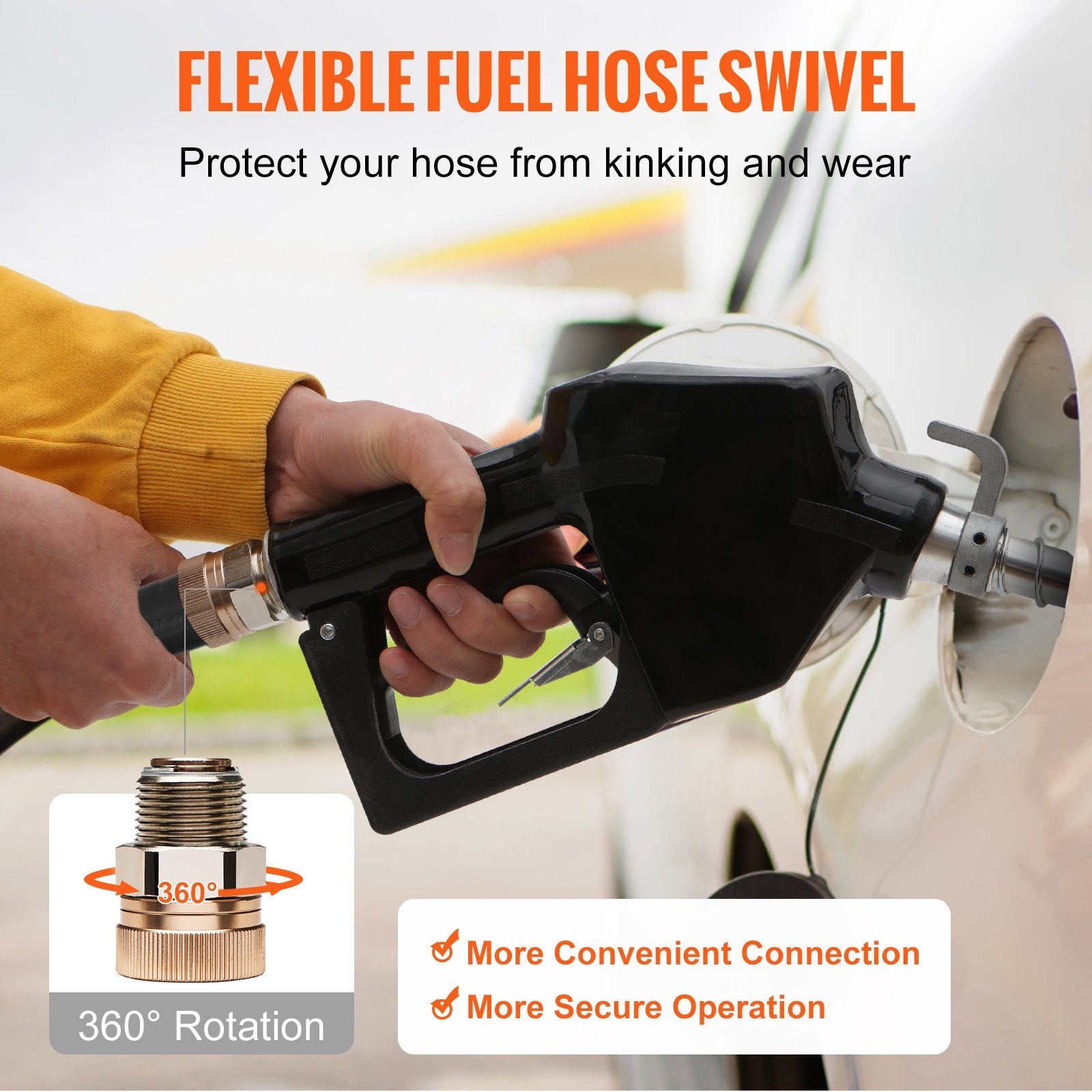 VEVOR Automatic Fuel Nozzle, 3/4" NPT Inlet Thread & 13/16" Spout, 11 GPM Max Flow Rate, Auto Shut Off, Aluminum & PVC Gas Pump Handle with 360° Swivel for Gasoline Diesel Kerosene Biodiesel Refilling 