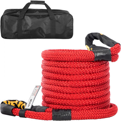 VEVOR 1" x 31.5' Recovery Tow Rope, 33,500 lbs, Heavy Duty Nylon Double Braided Kinetic Energy Rope w/ Loops and Protective Sleeves, for Truck Off-Road Vehicle ATV UTV, Carry Bag Included, Red 