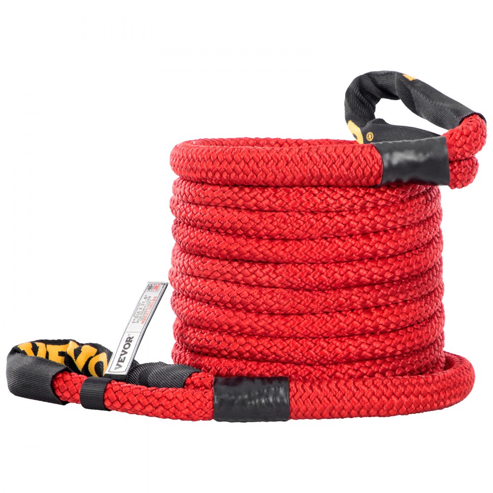 VEVOR 1" x 31.5' Recovery Tow Rope, 33,500 lbs, Heavy Duty Nylon Double Braided Kinetic Energy Rope w/ Loops and Protective Sleeves, for Truck Off-Road Vehicle ATV UTV, Carry Bag Included, Red 